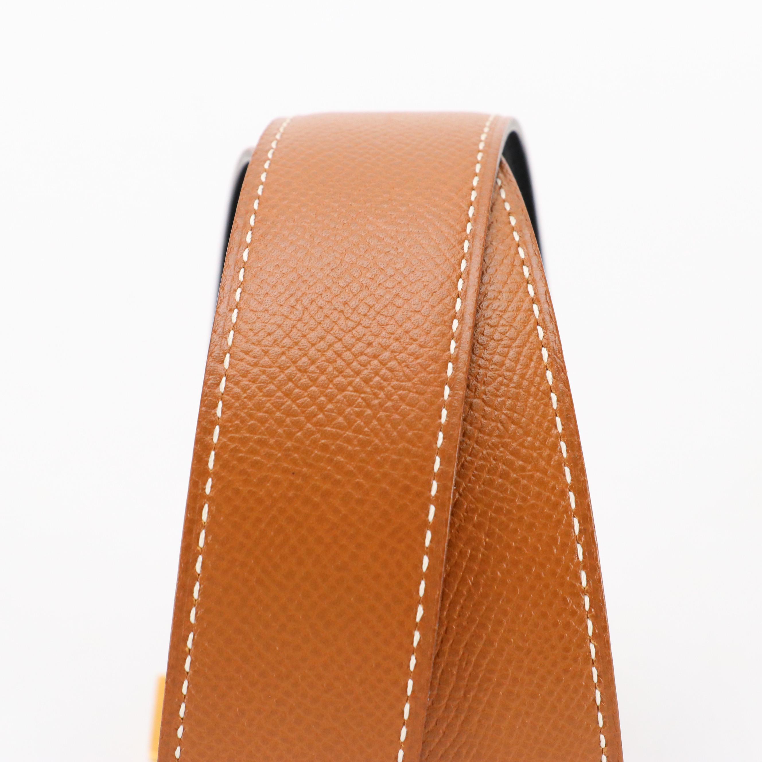 Hermès H Constance Reversible Black/Brown Leather Belt in Box