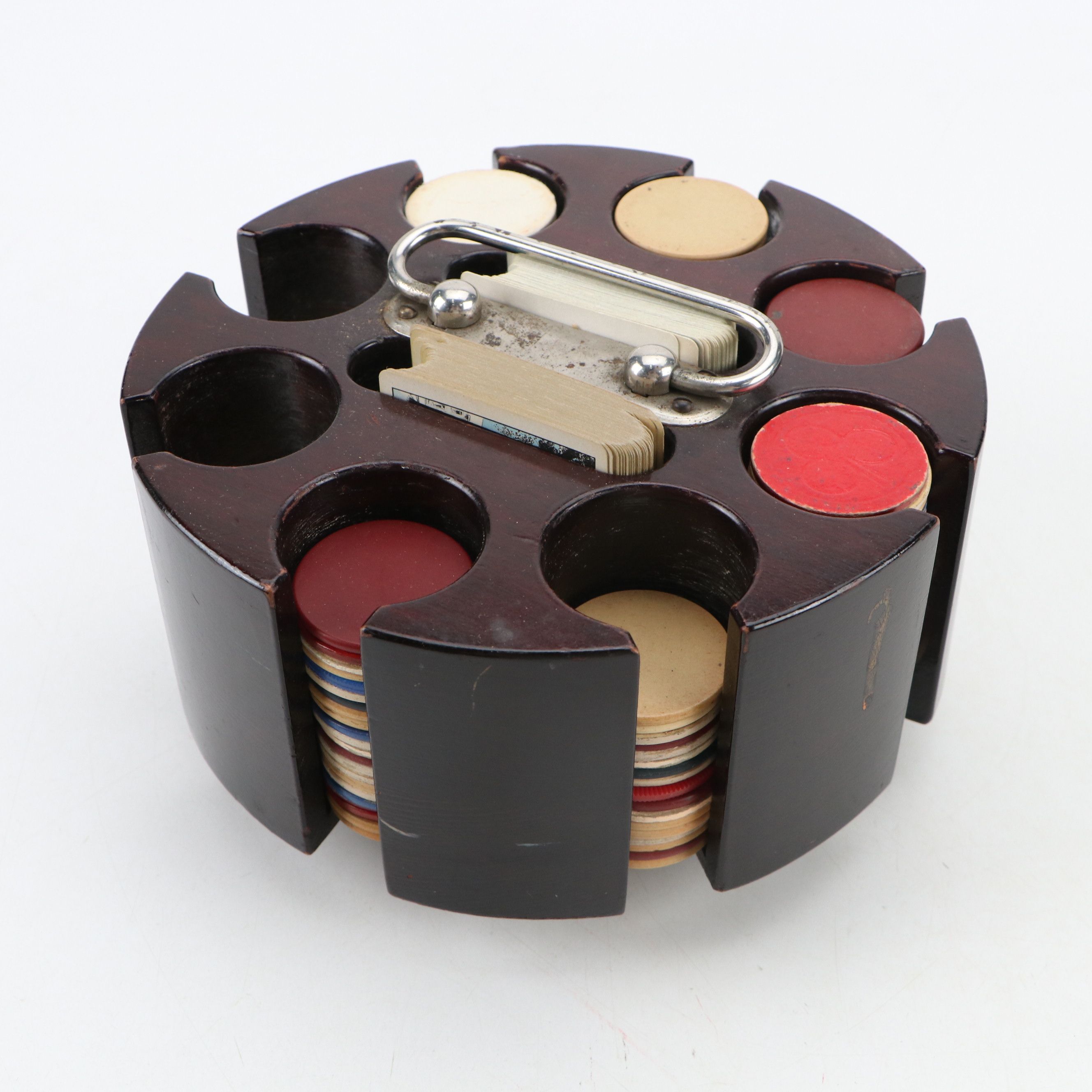 Poker Chip and Card Caddy with Van Dyke Embossed Fleur-de-Lis Paper Chips