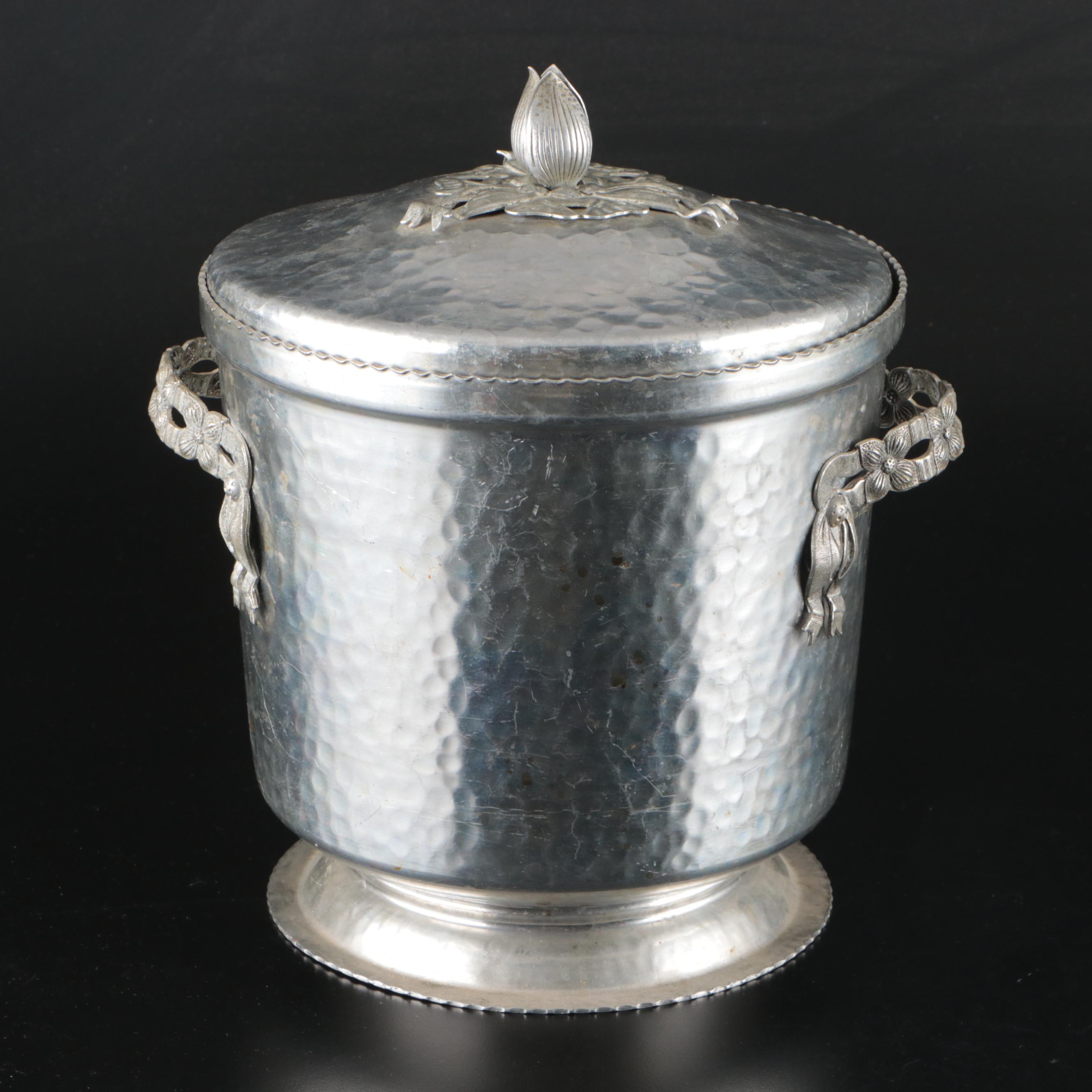Art Deco Style Hammered Metal Ice Bucket with Lid, Mid-20th Century