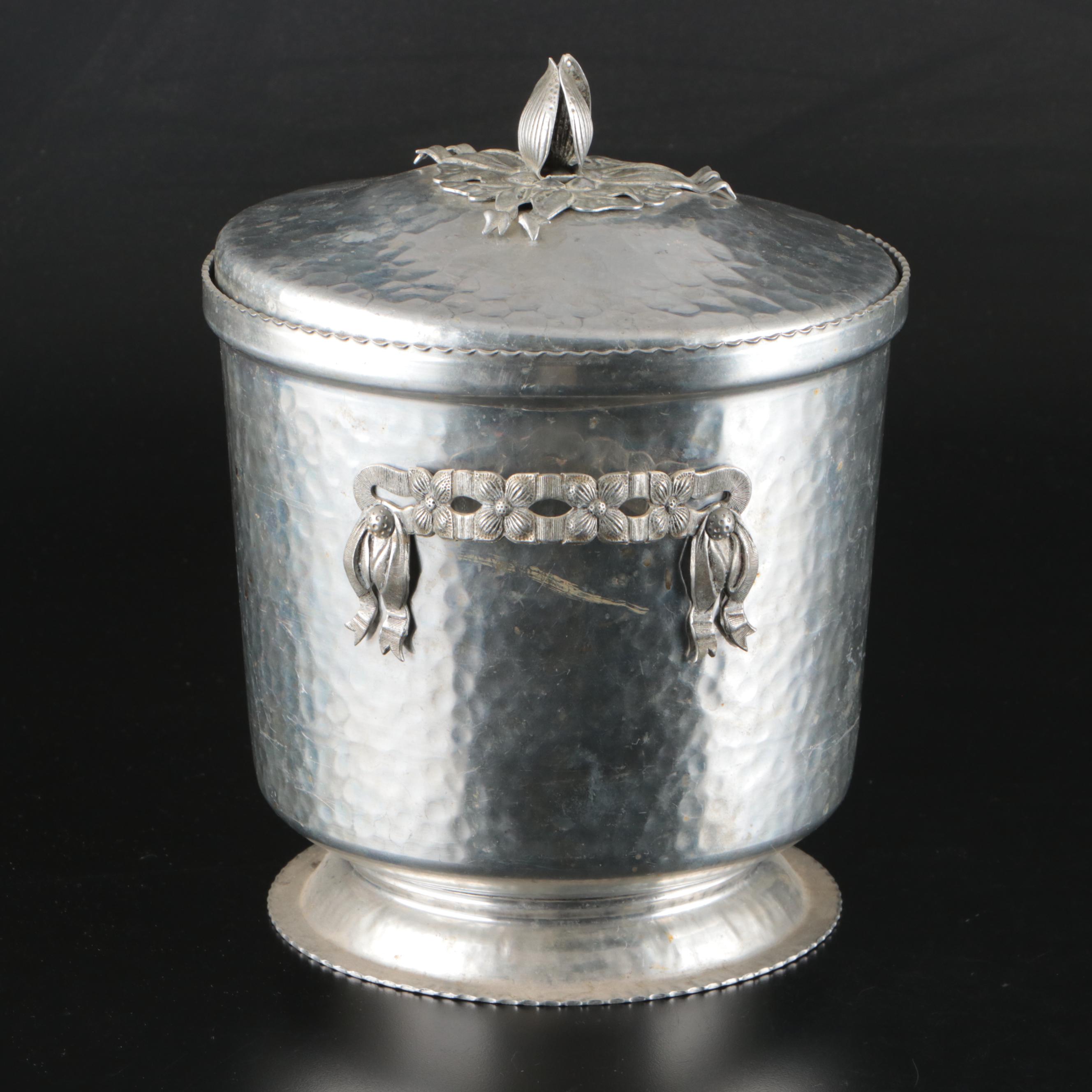Art Deco Style Hammered Metal Ice Bucket with Lid, Mid-20th Century