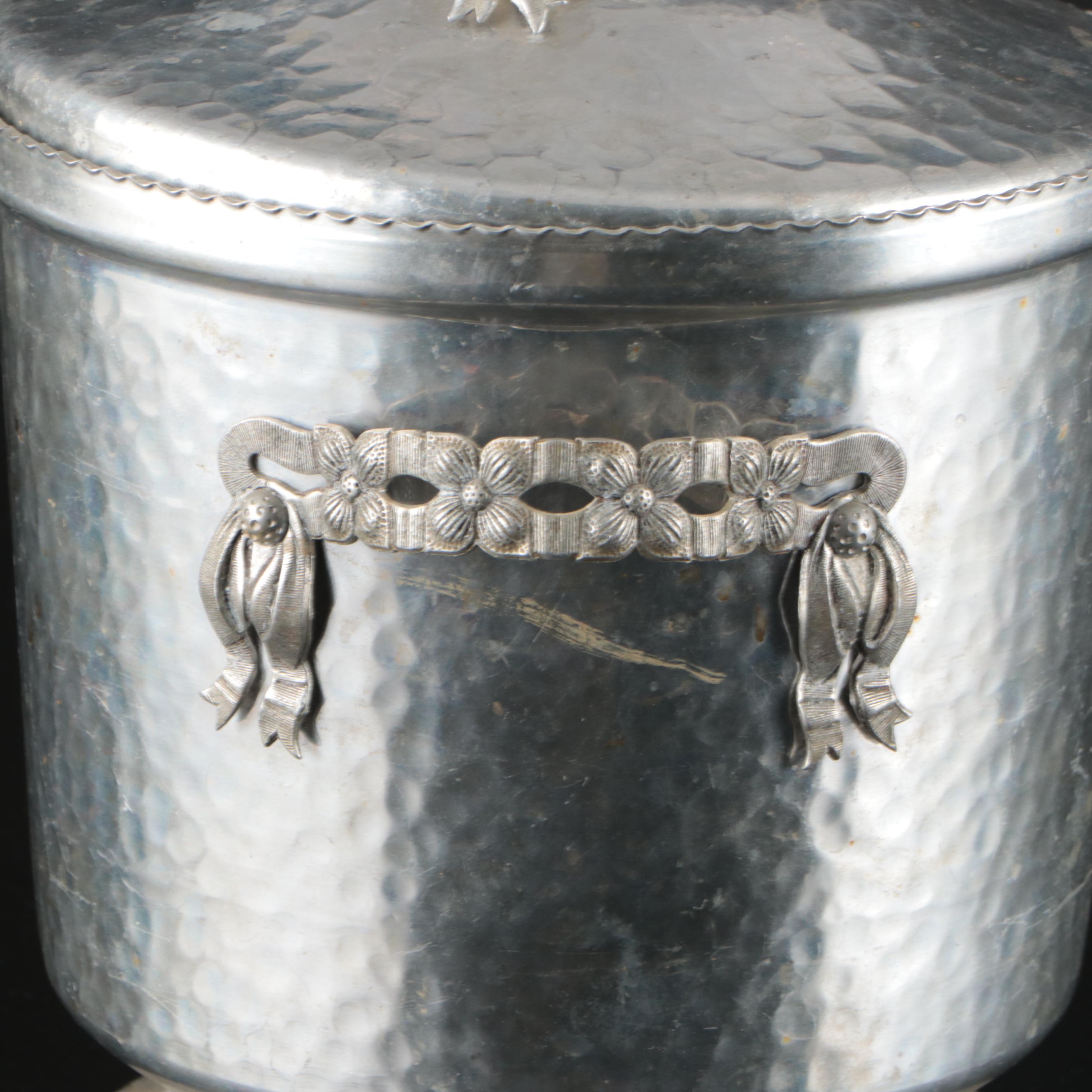 Art Deco Style Hammered Metal Ice Bucket with Lid, Mid-20th Century