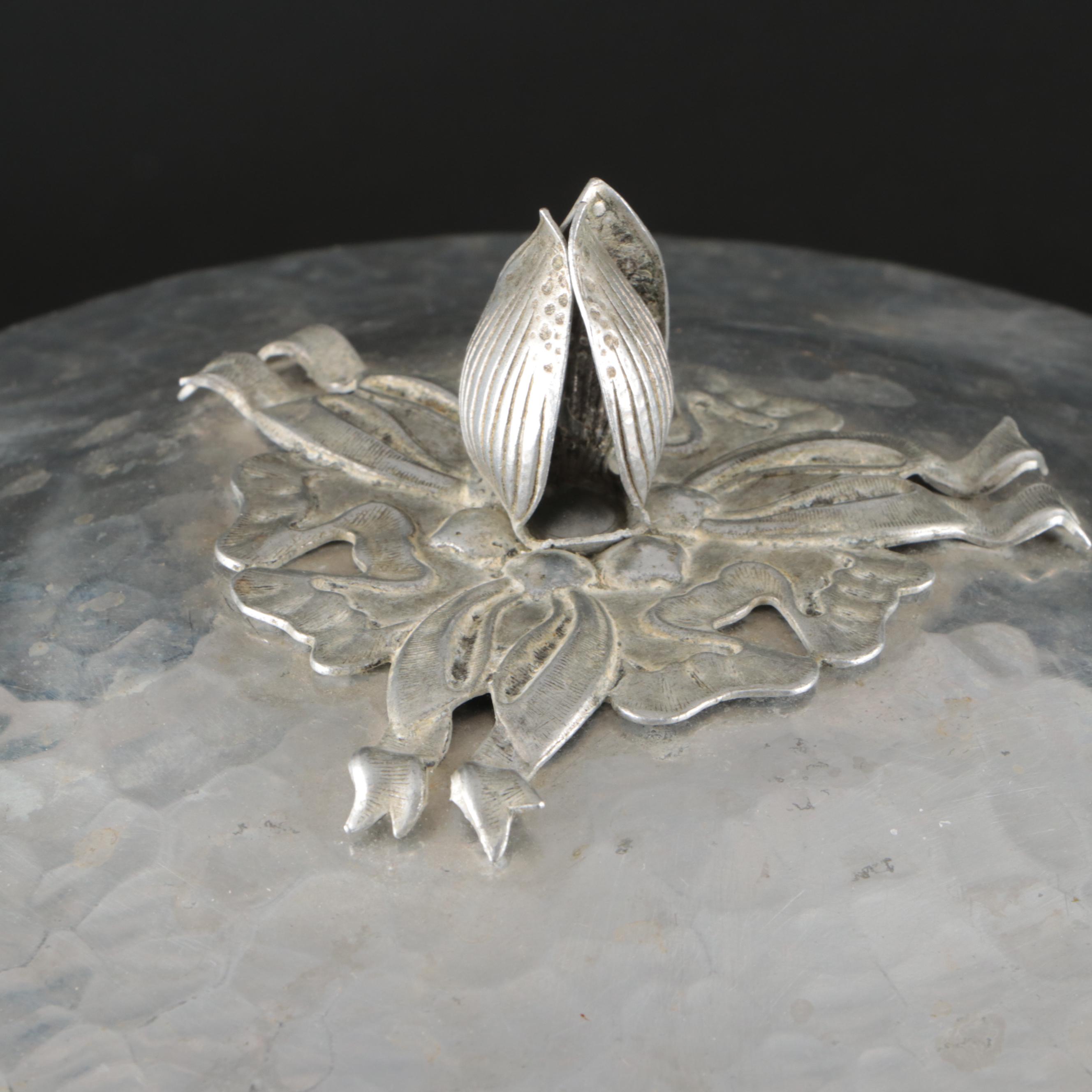 Art Deco Style Hammered Metal Ice Bucket with Lid, Mid-20th Century