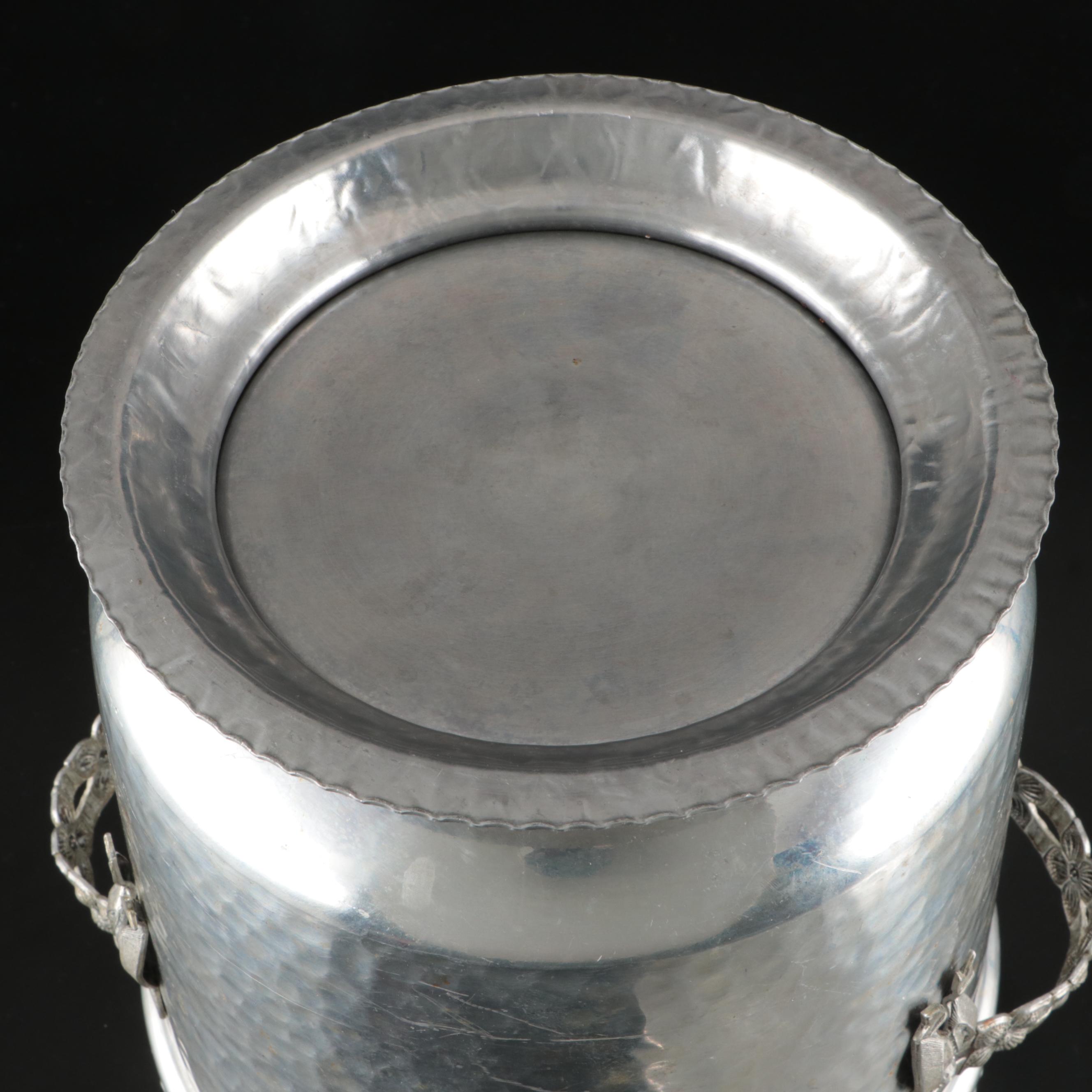 Art Deco Style Hammered Metal Ice Bucket with Lid, Mid-20th Century