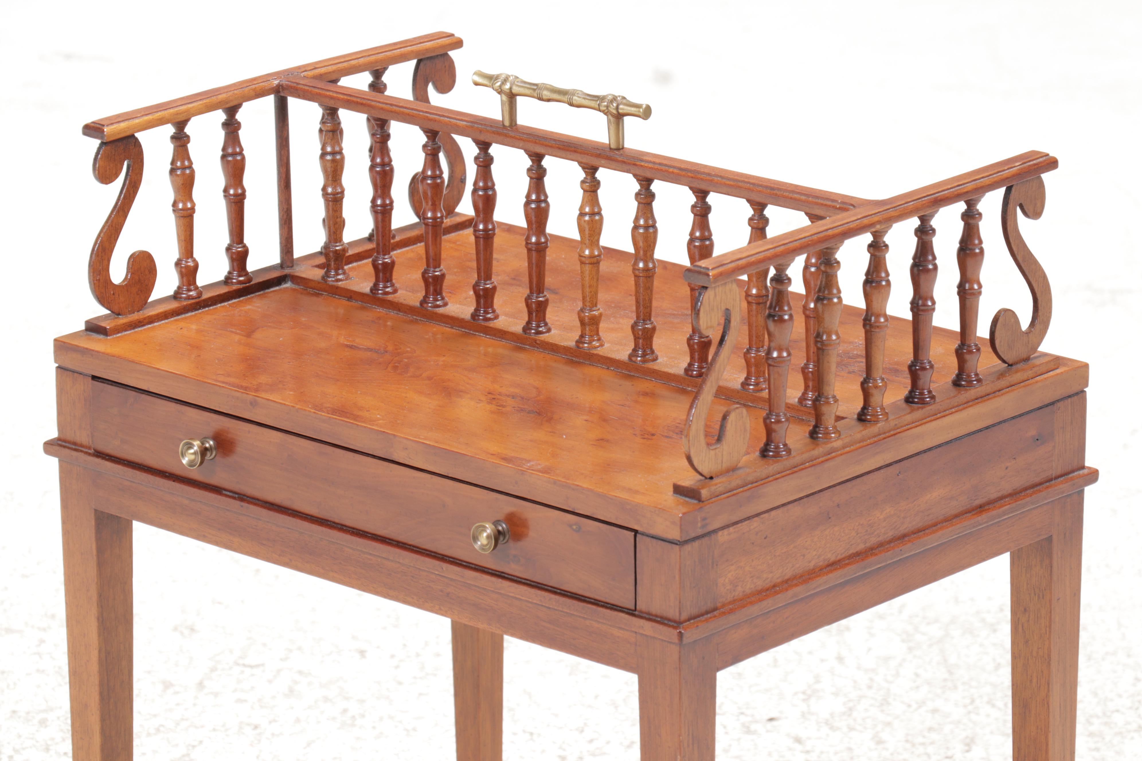 Mahogany and Yew Drinks Table with Gallery and Brass Handle, 20th Century