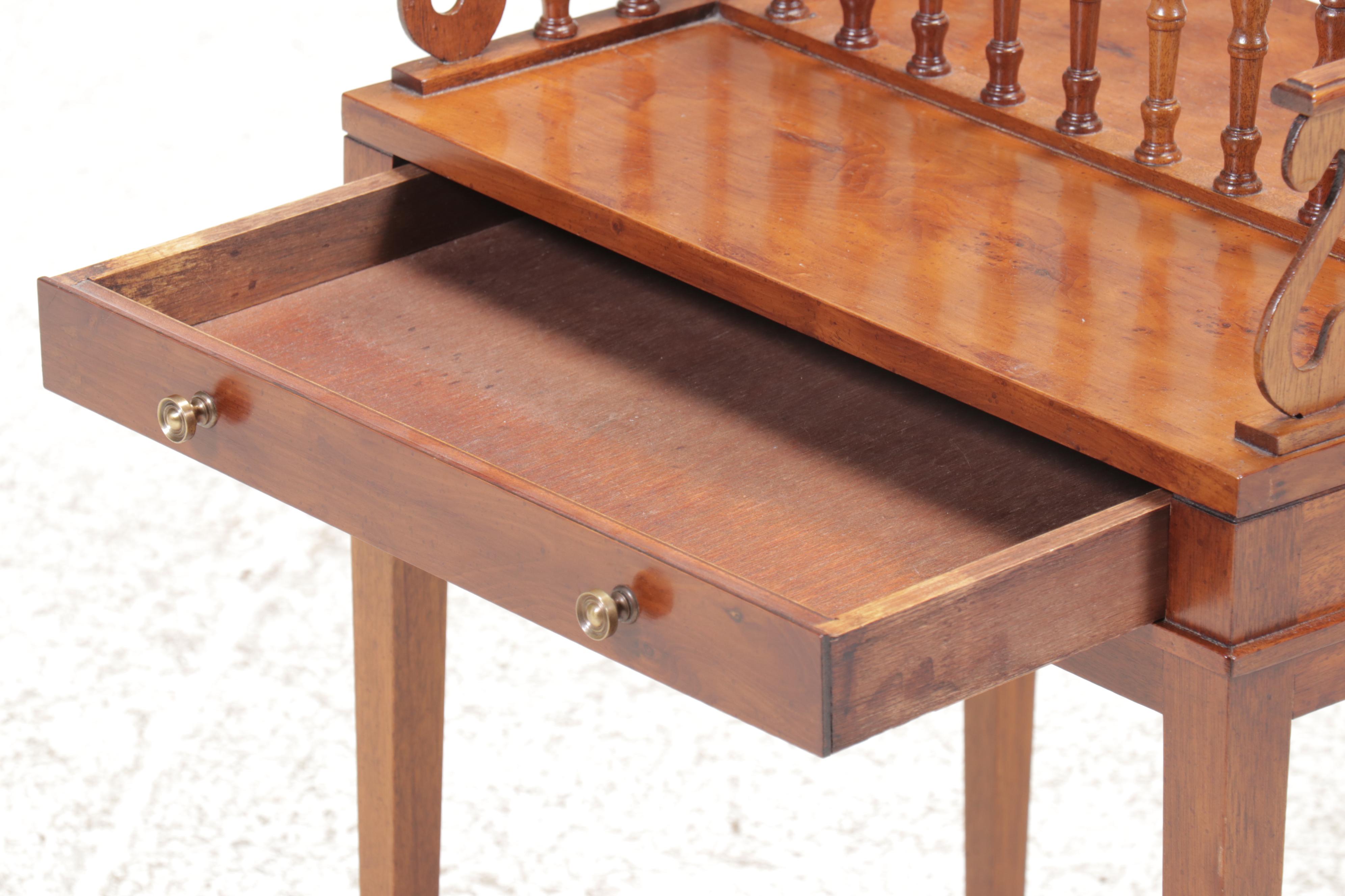 Mahogany and Yew Drinks Table with Gallery and Brass Handle, 20th Century