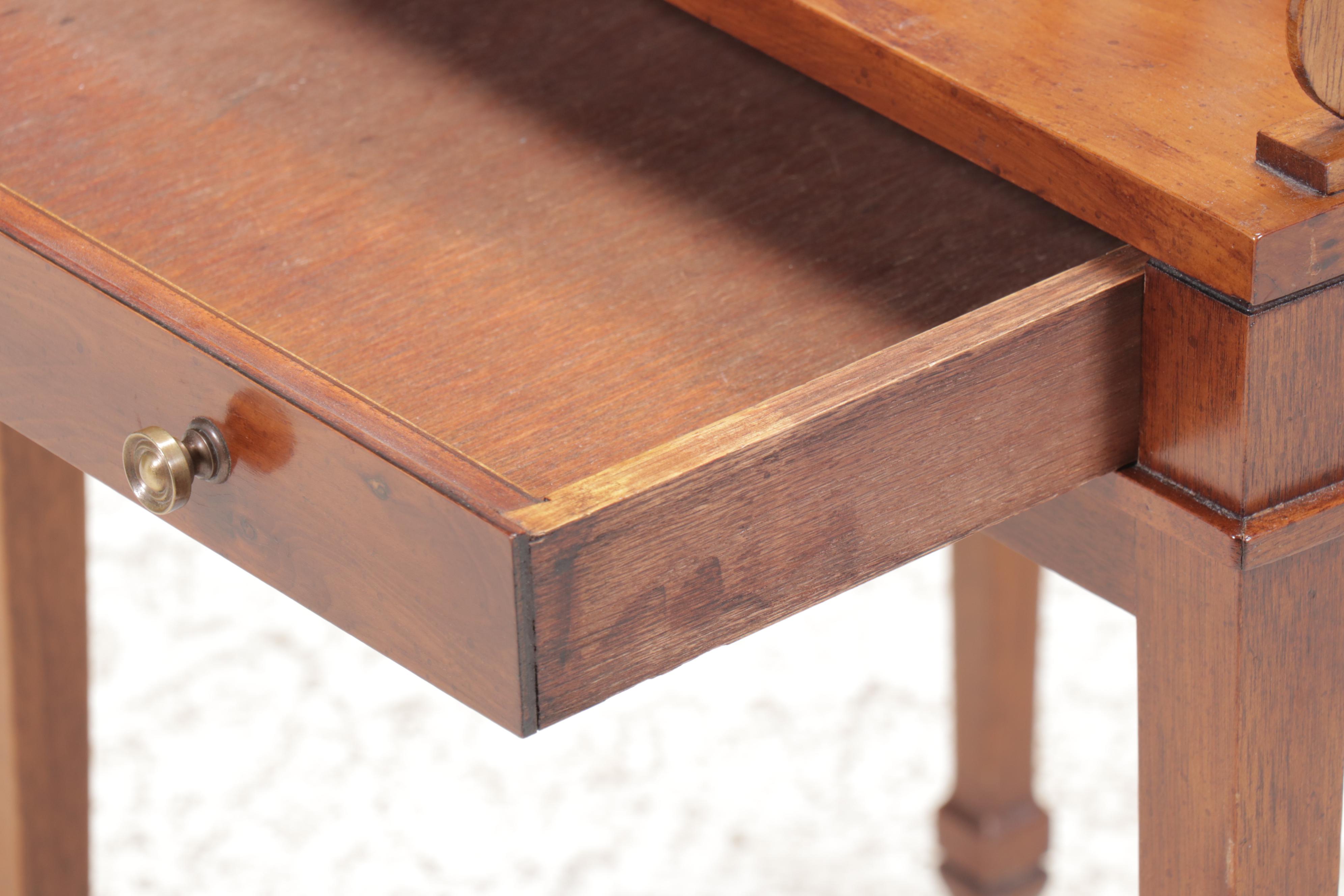 Mahogany and Yew Drinks Table with Gallery and Brass Handle, 20th Century