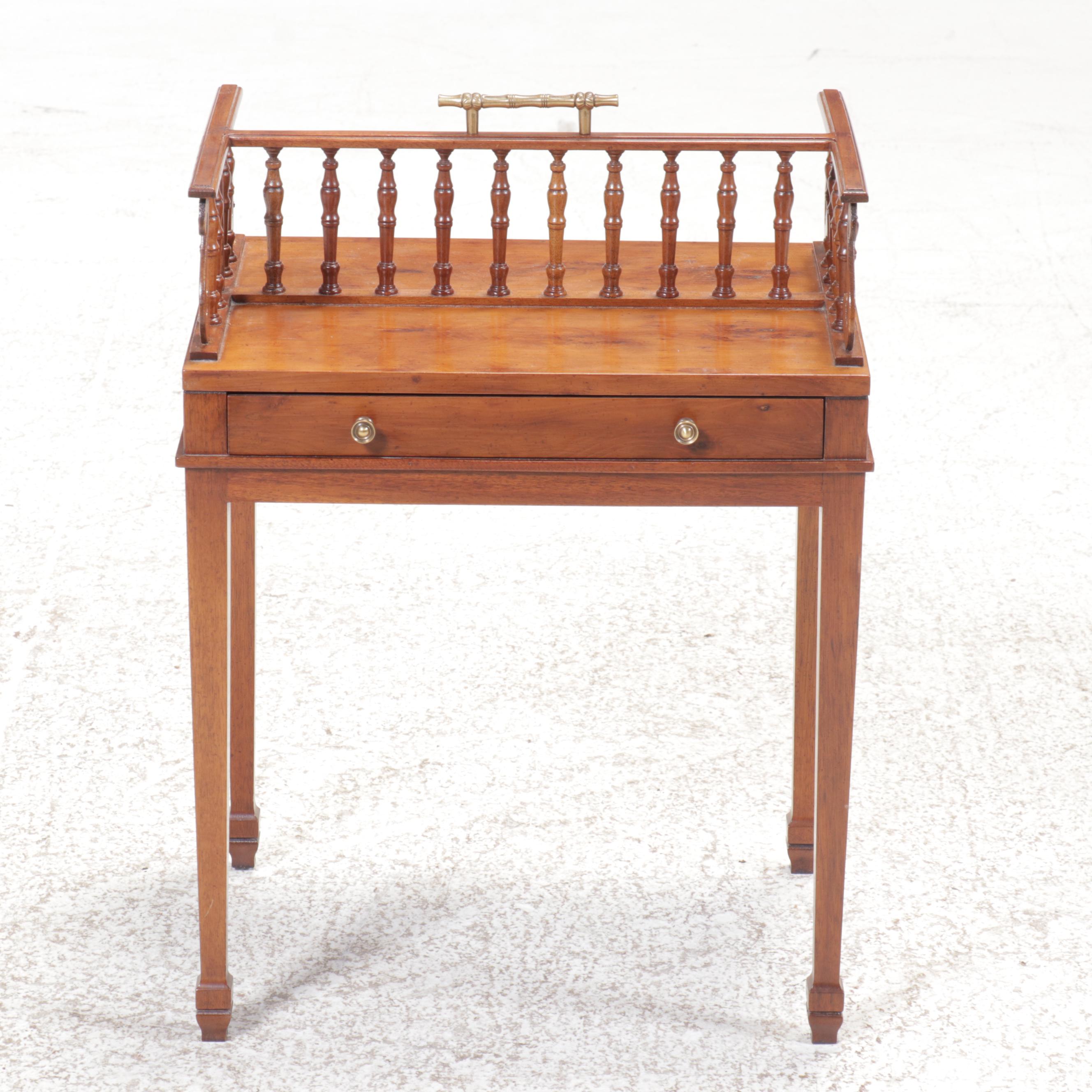 Mahogany and Yew Drinks Table with Gallery and Brass Handle, 20th Century