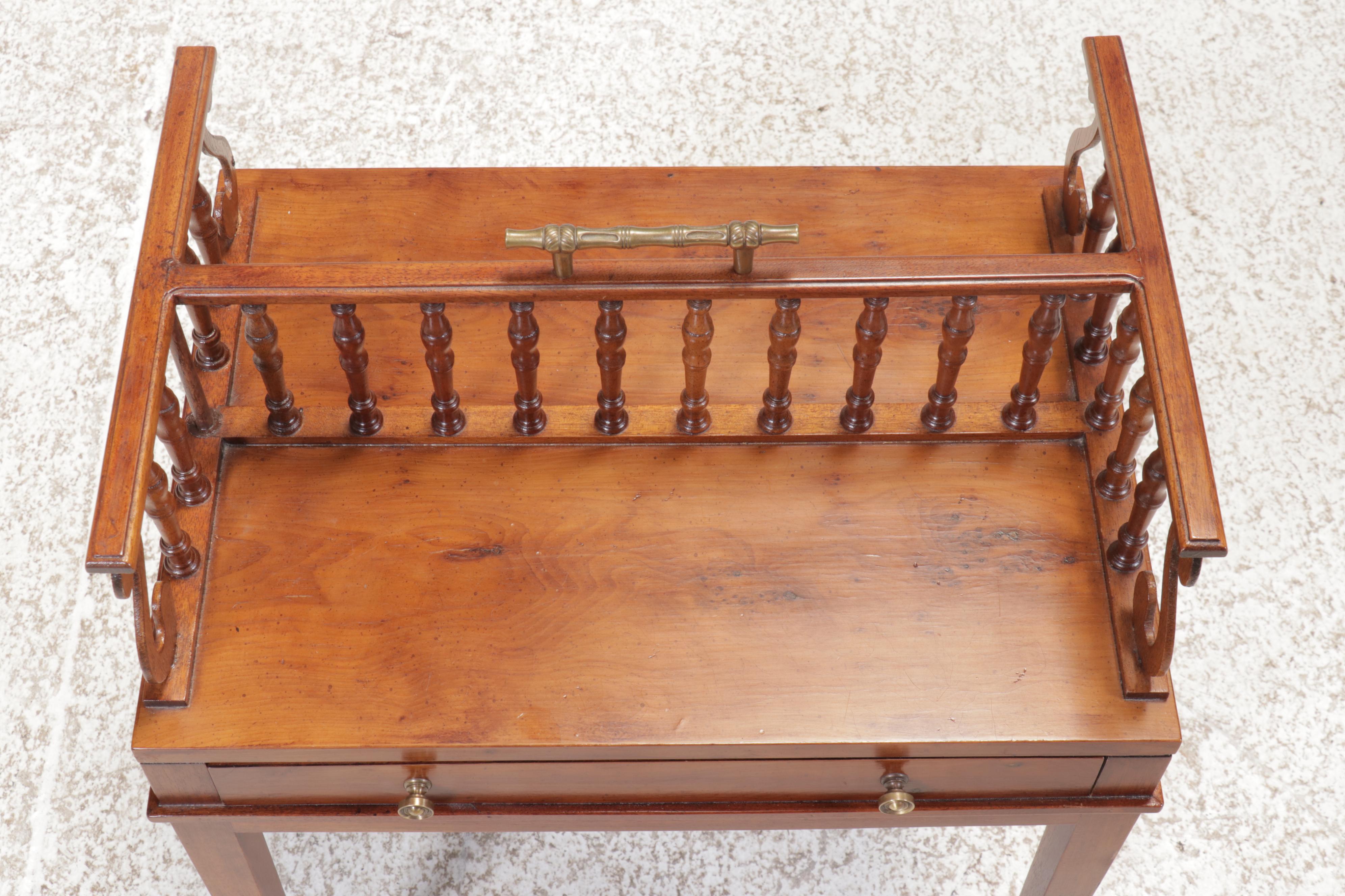 Mahogany and Yew Drinks Table with Gallery and Brass Handle, 20th Century