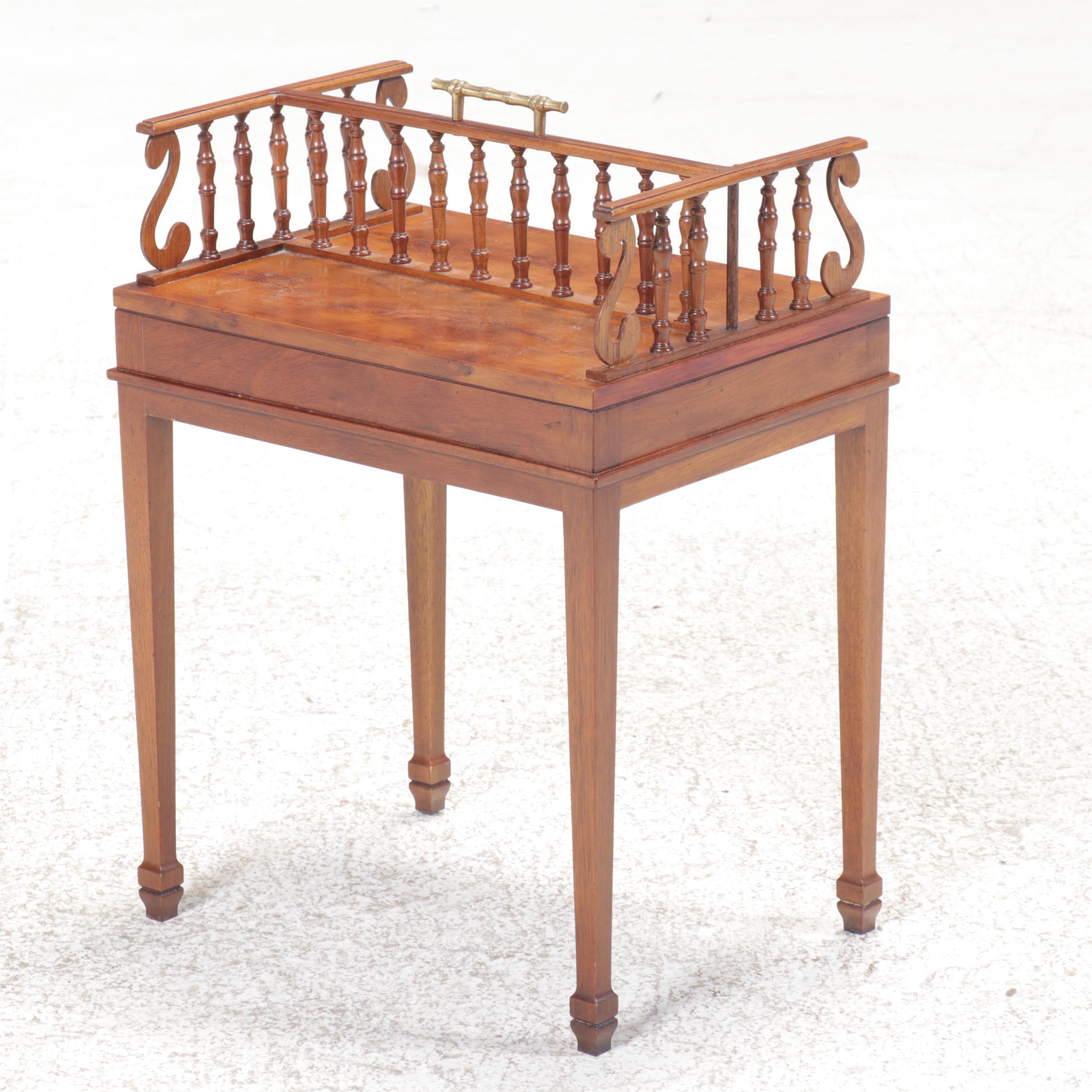 Mahogany and Yew Drinks Table with Gallery and Brass Handle, 20th Century
