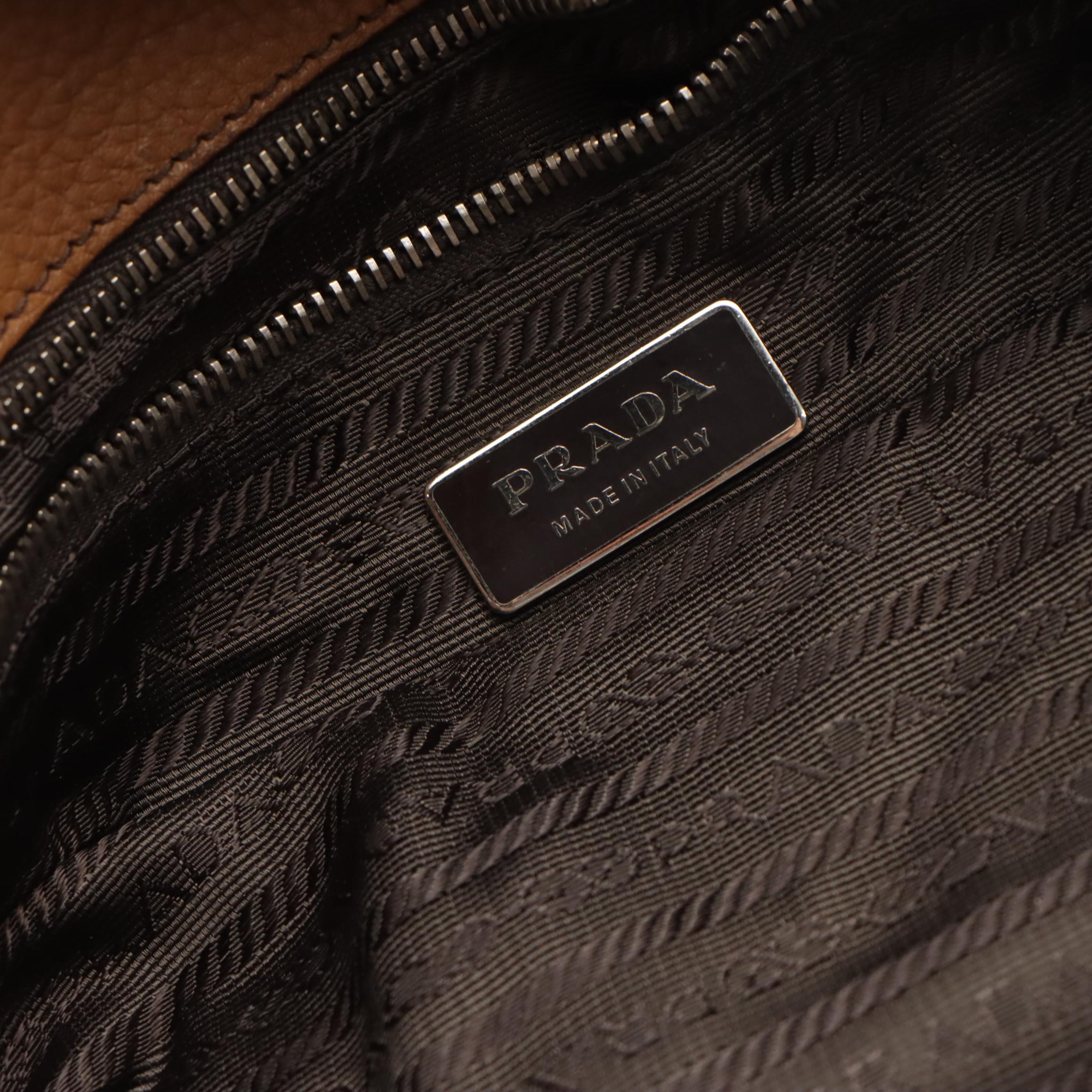 Prada Hook-Front Hobo Shoulder Bag in Caramel Brown Grained Leather