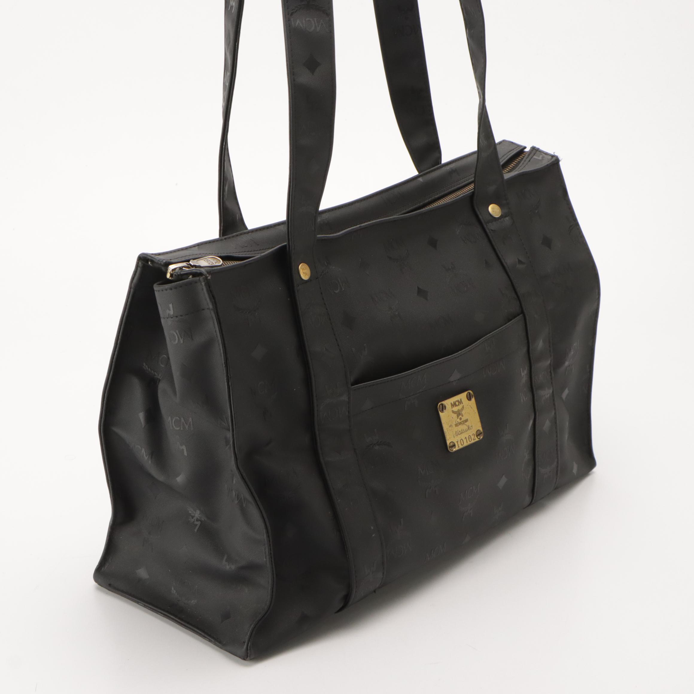 MCM Tote in Black Visetos Nylon Canvas