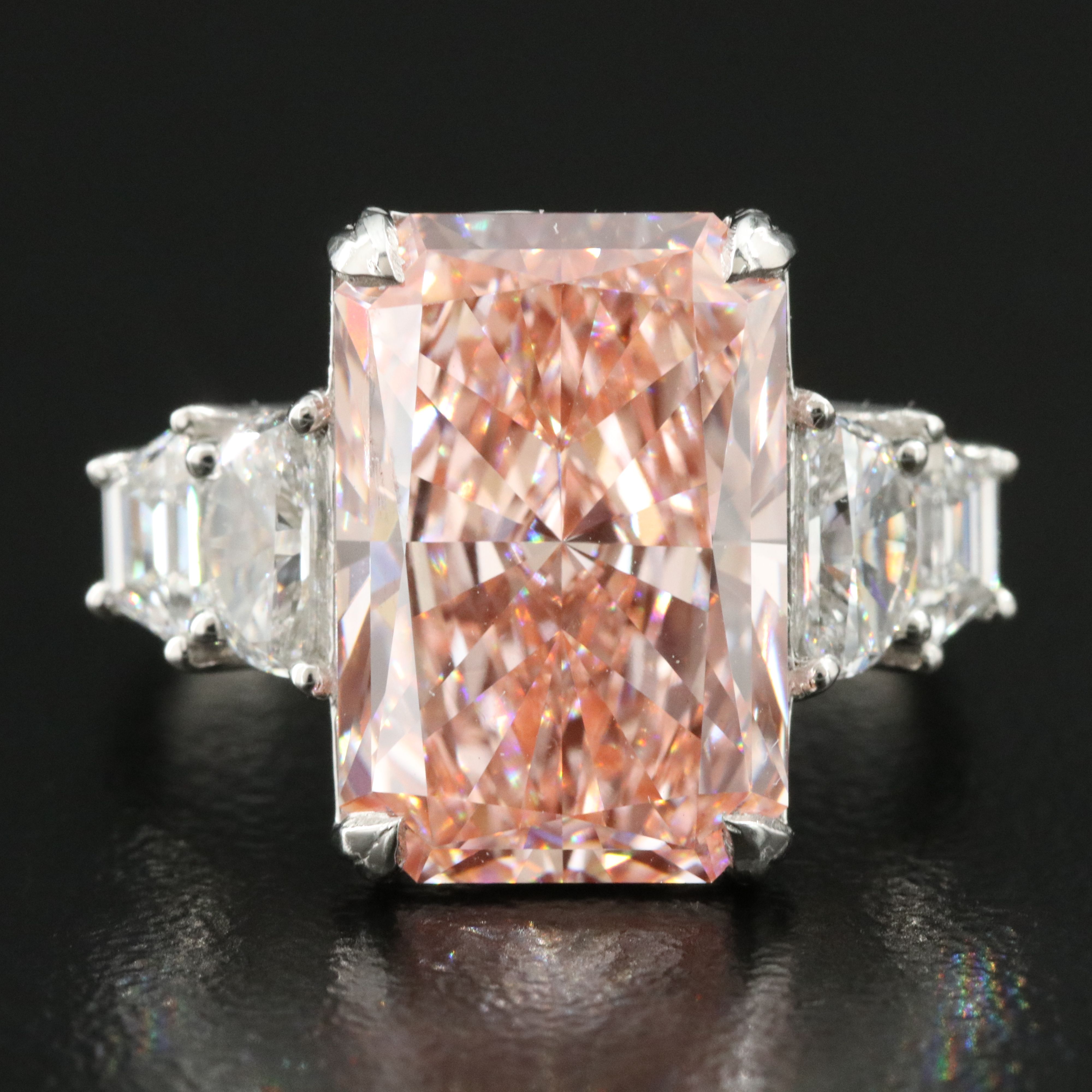 Platinum 7.95 CTW Lab Grown Diamond Ring with IGI Report and Fancy Pink Center