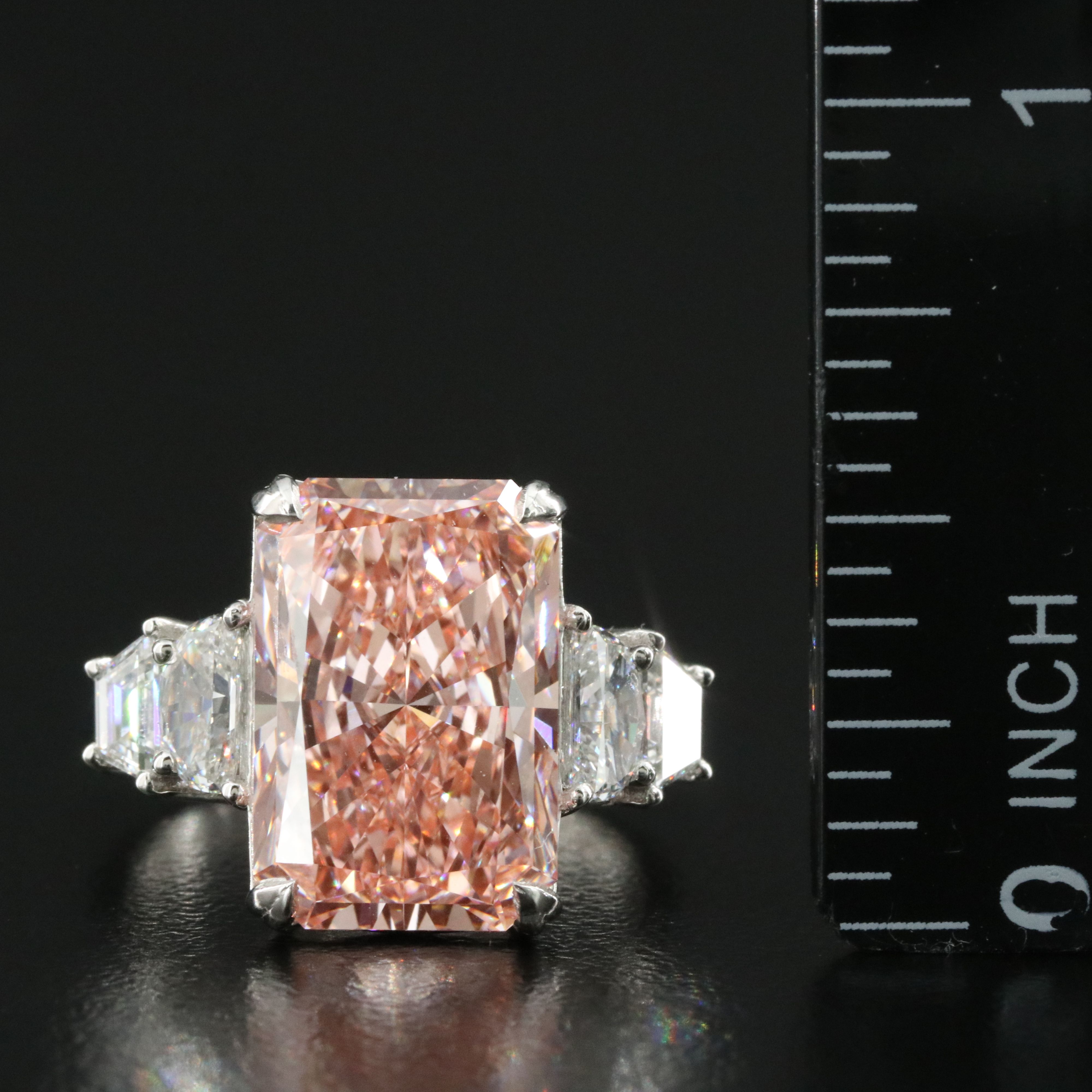 Platinum 7.95 CTW Lab Grown Diamond Ring with IGI Report and Fancy Pink Center