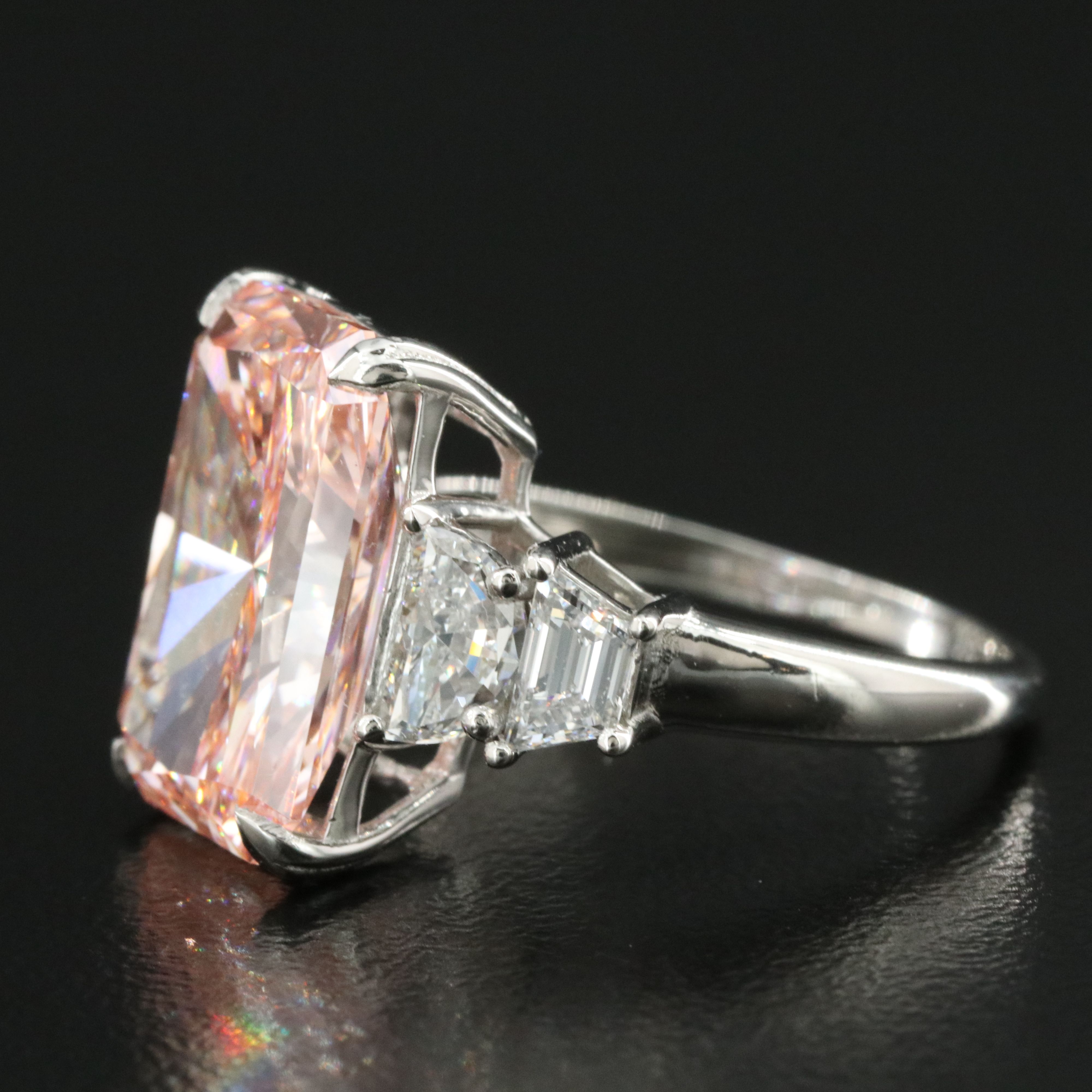 Platinum 7.95 CTW Lab Grown Diamond Ring with IGI Report and Fancy Pink Center