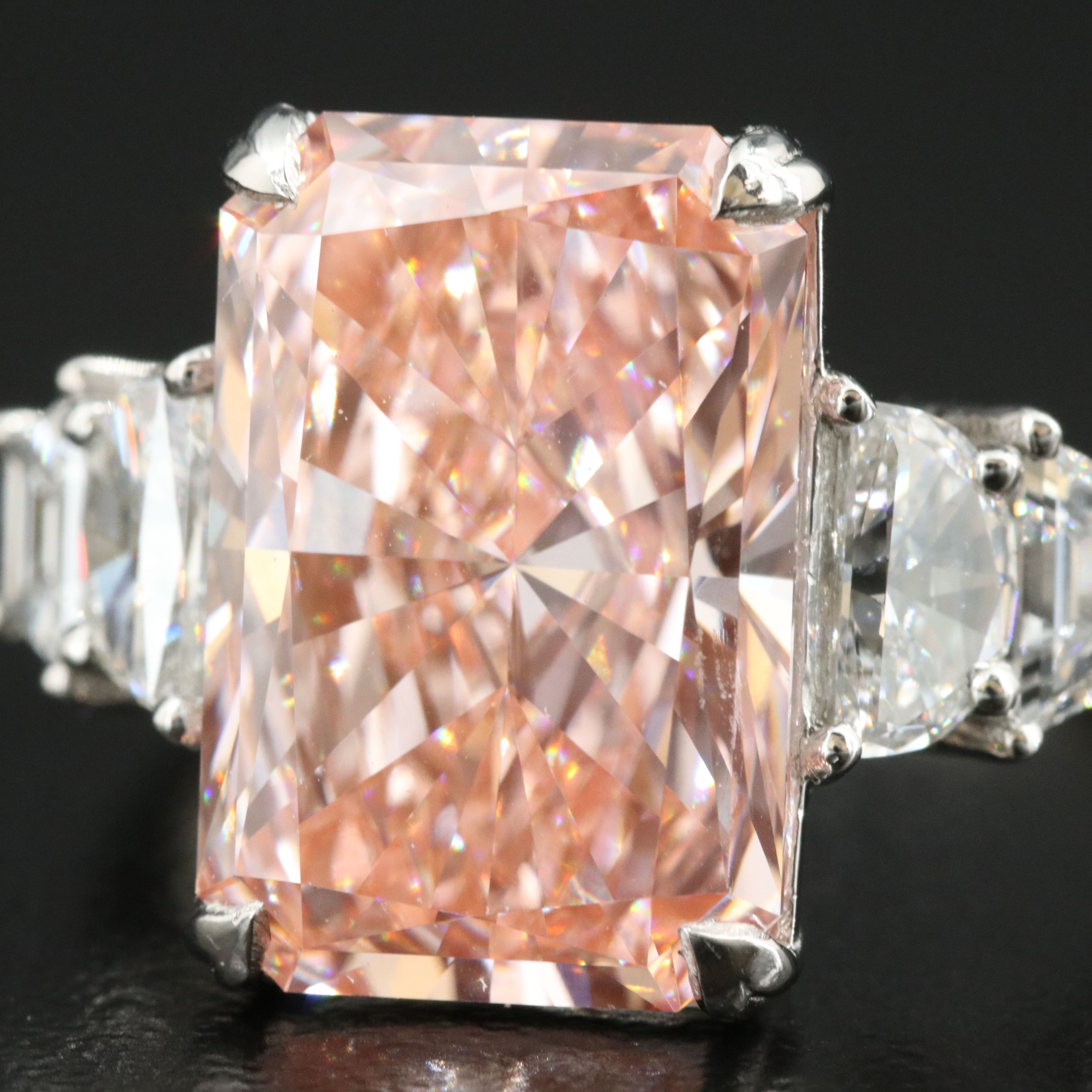 Platinum 7.95 CTW Lab Grown Diamond Ring with IGI Report and Fancy Pink Center