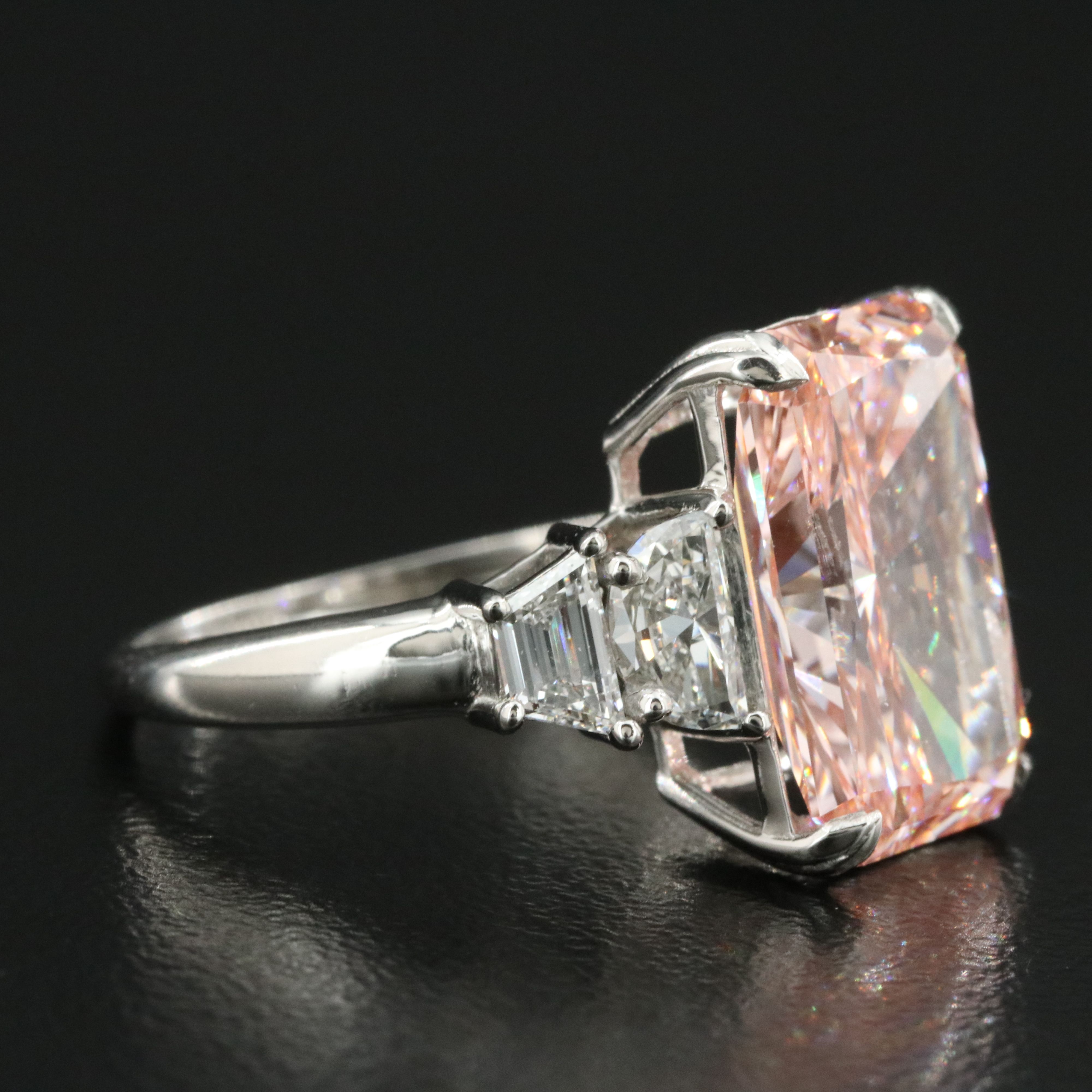 Platinum 7.95 CTW Lab Grown Diamond Ring with IGI Report and Fancy Pink Center
