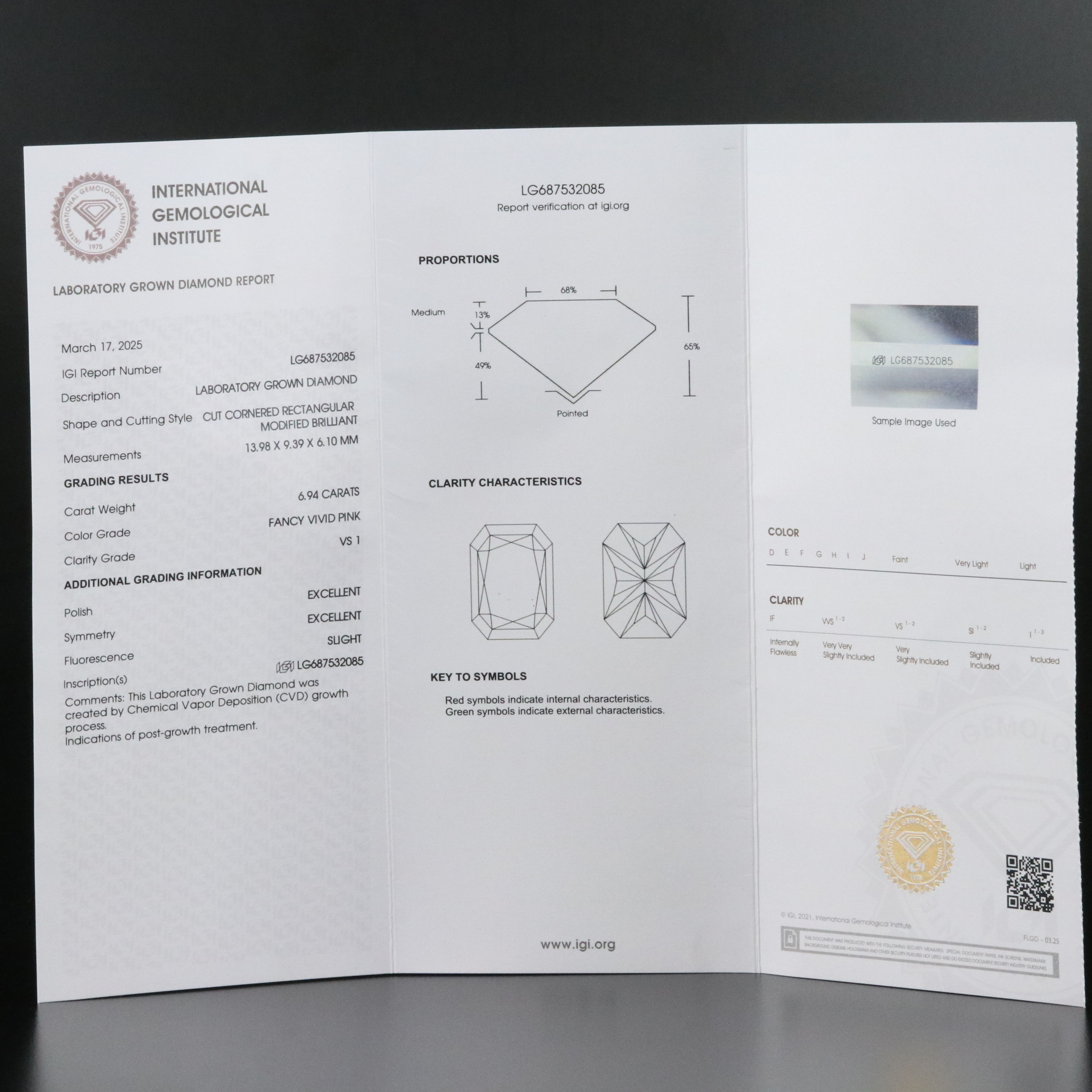 Platinum 7.95 CTW Lab Grown Diamond Ring with IGI Report and Fancy Pink Center