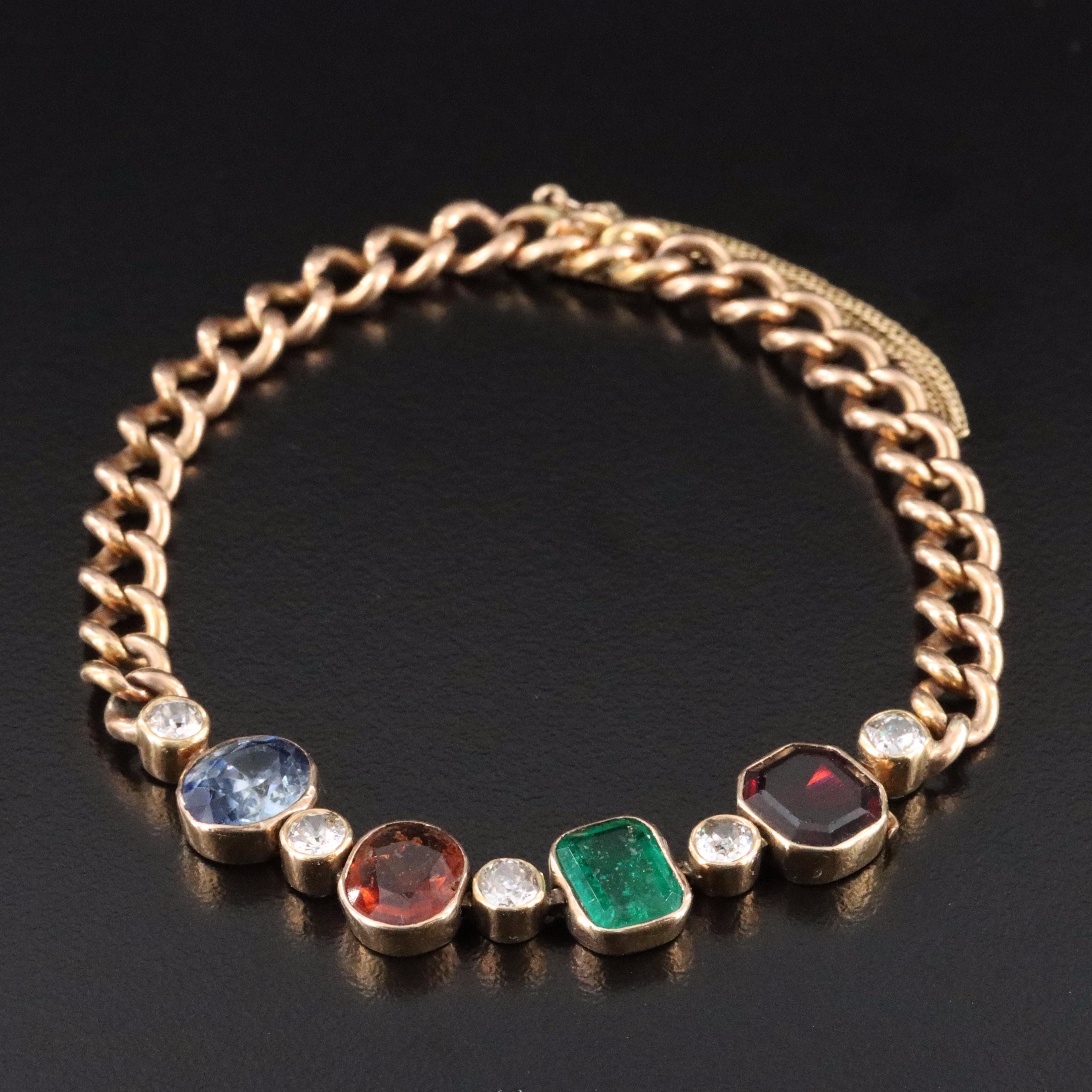 Vintage 18K 1.07 CTW Old European Cut Diamond and Gemstone Bracelet