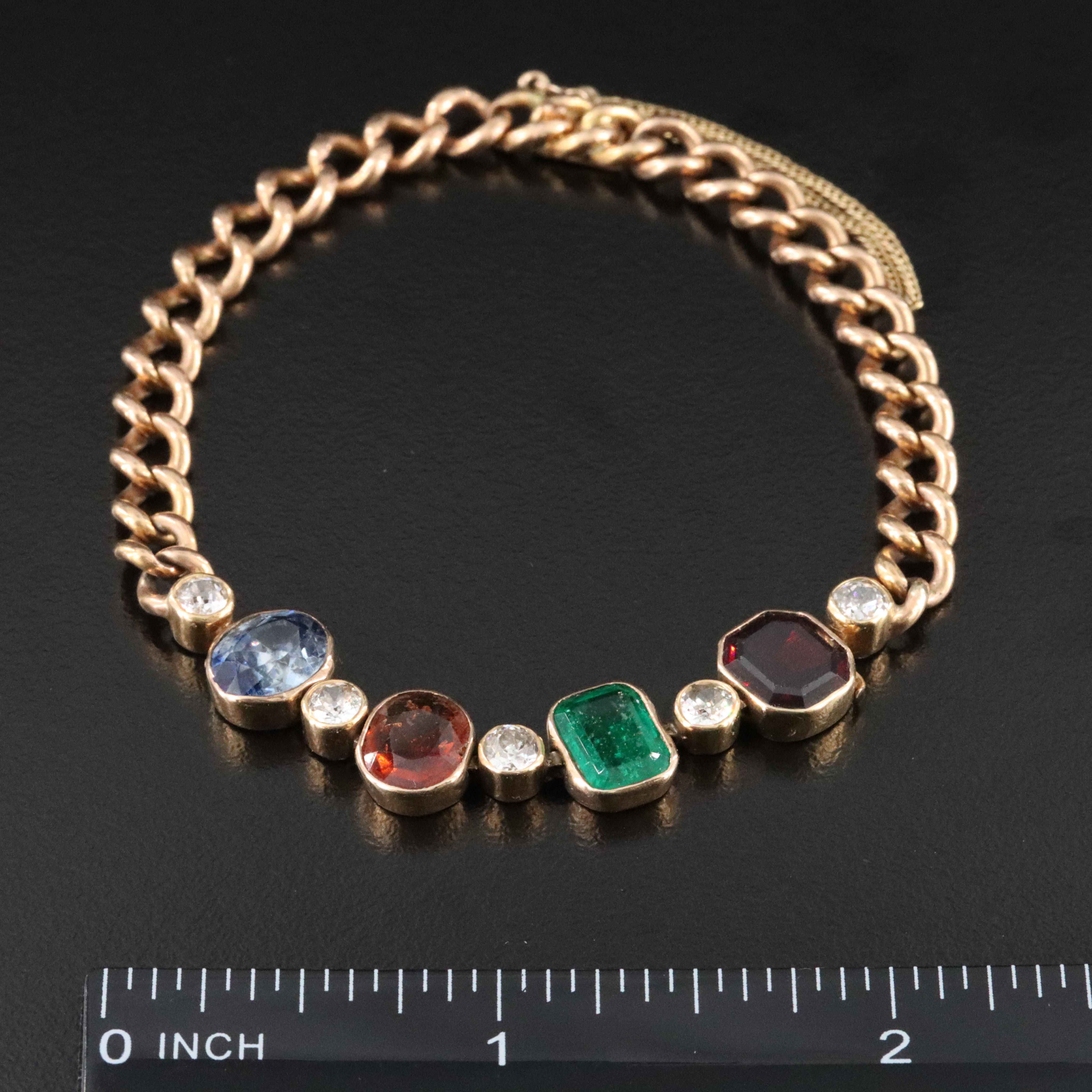 Vintage 18K 1.07 CTW Old European Cut Diamond and Gemstone Bracelet