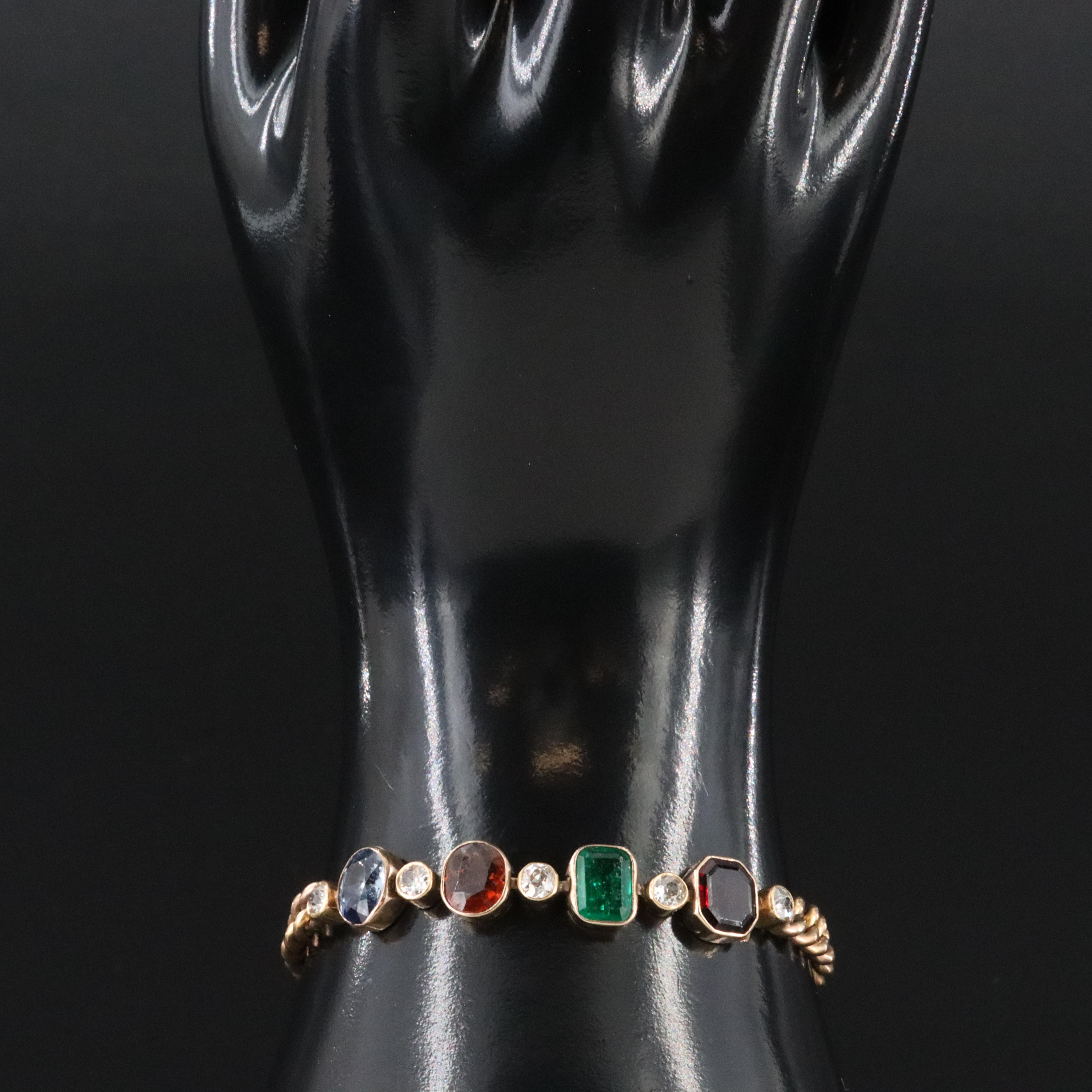 Vintage 18K 1.07 CTW Old European Cut Diamond and Gemstone Bracelet