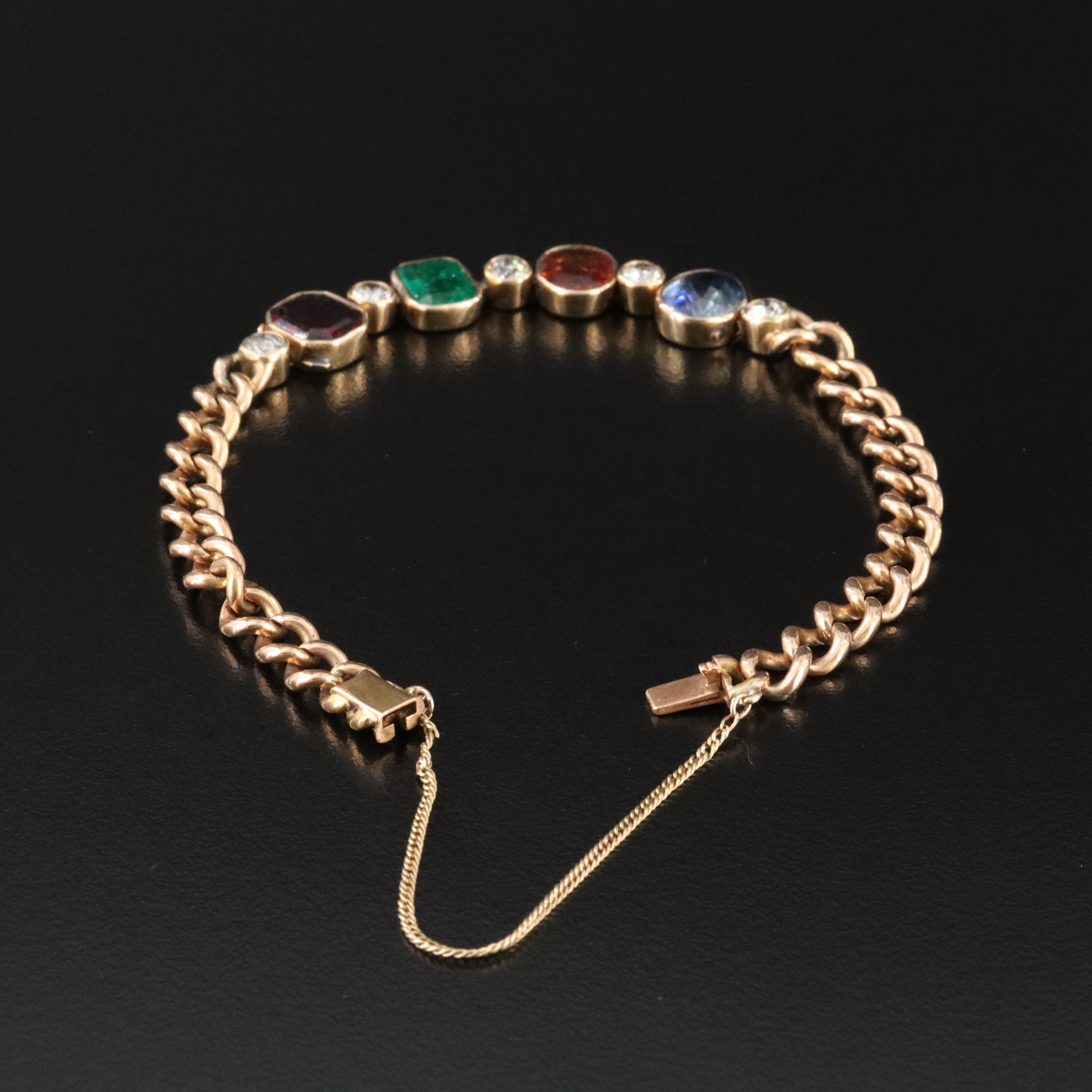 Vintage 18K 1.07 CTW Old European Cut Diamond and Gemstone Bracelet