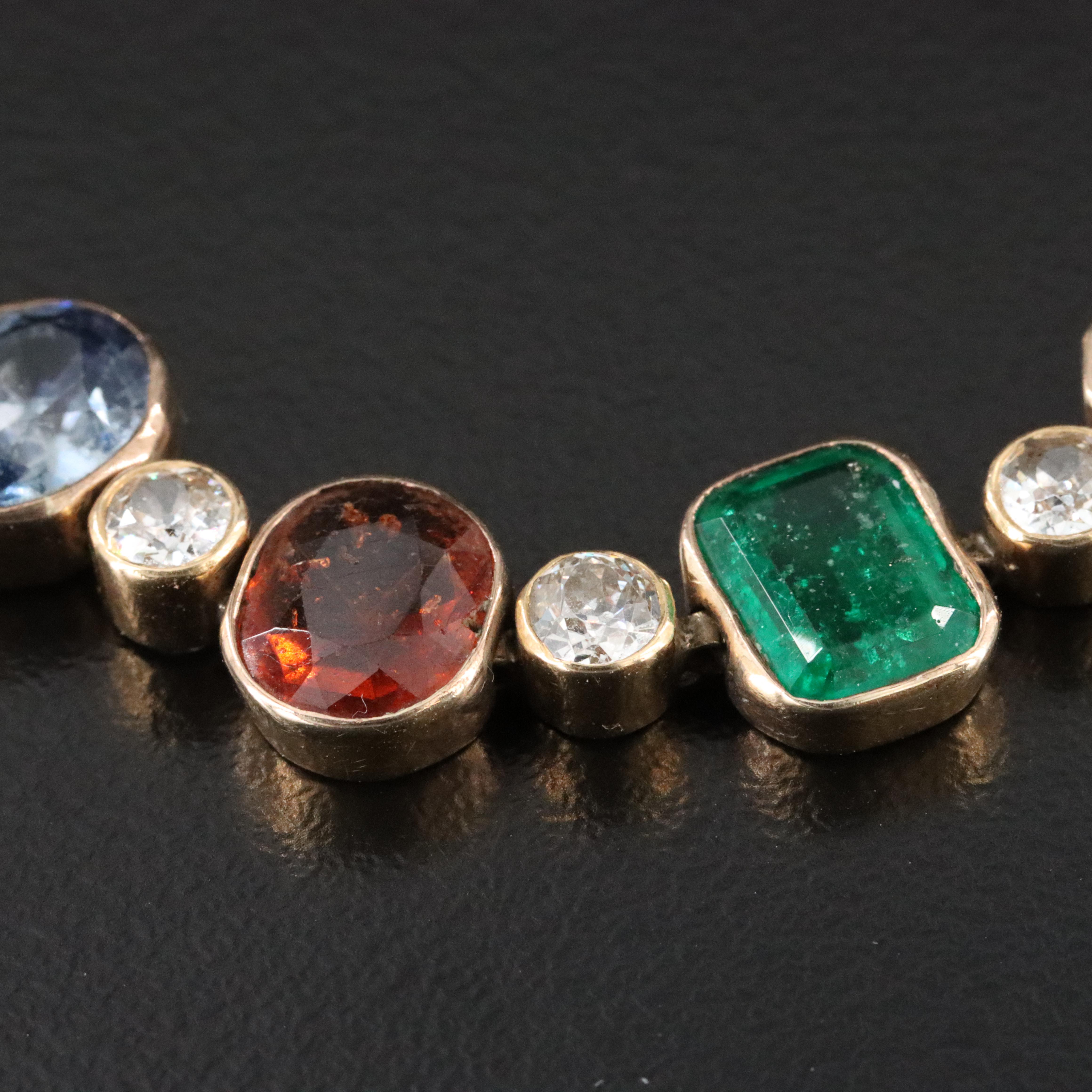 Vintage 18K 1.07 CTW Old European Cut Diamond and Gemstone Bracelet