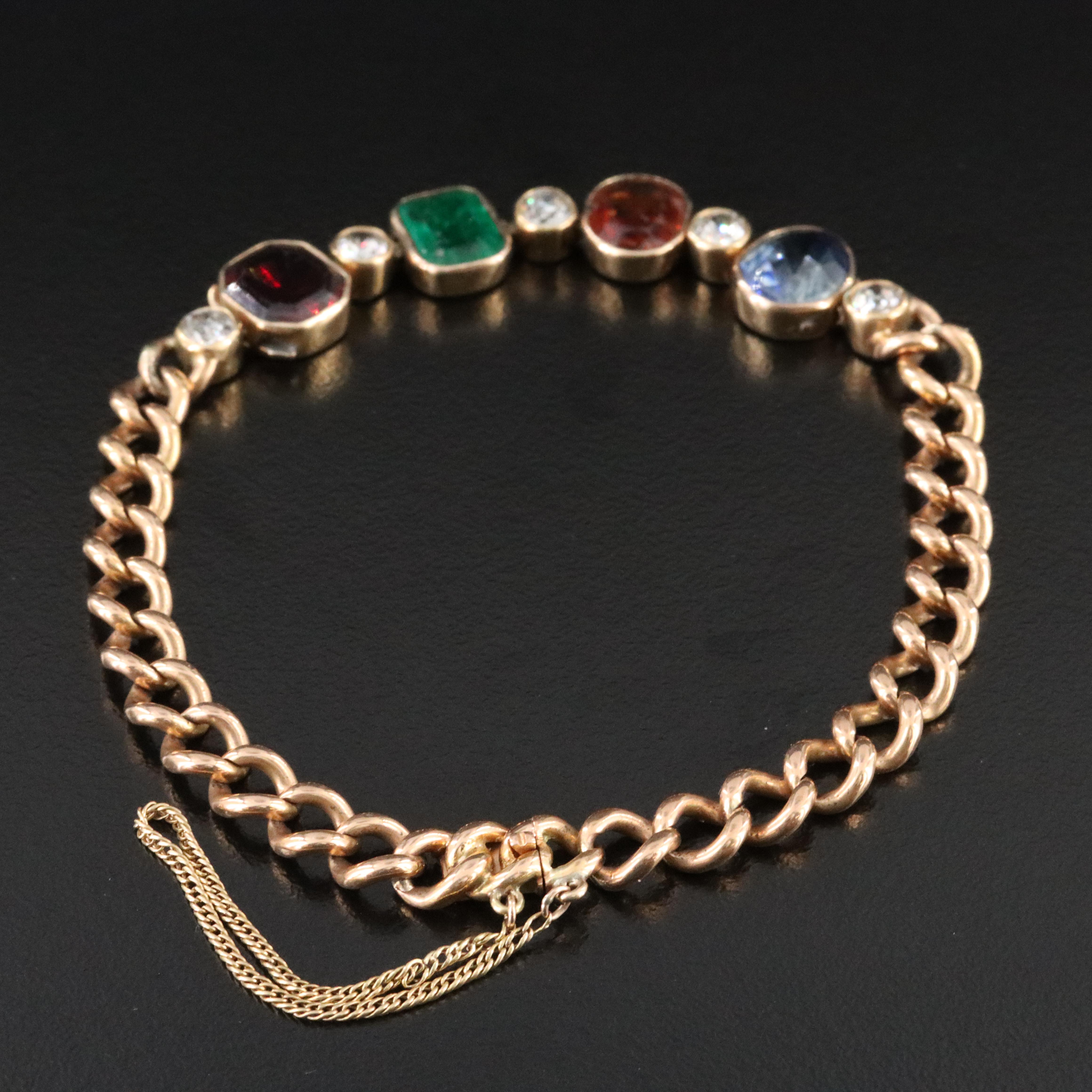 Vintage 18K 1.07 CTW Old European Cut Diamond and Gemstone Bracelet