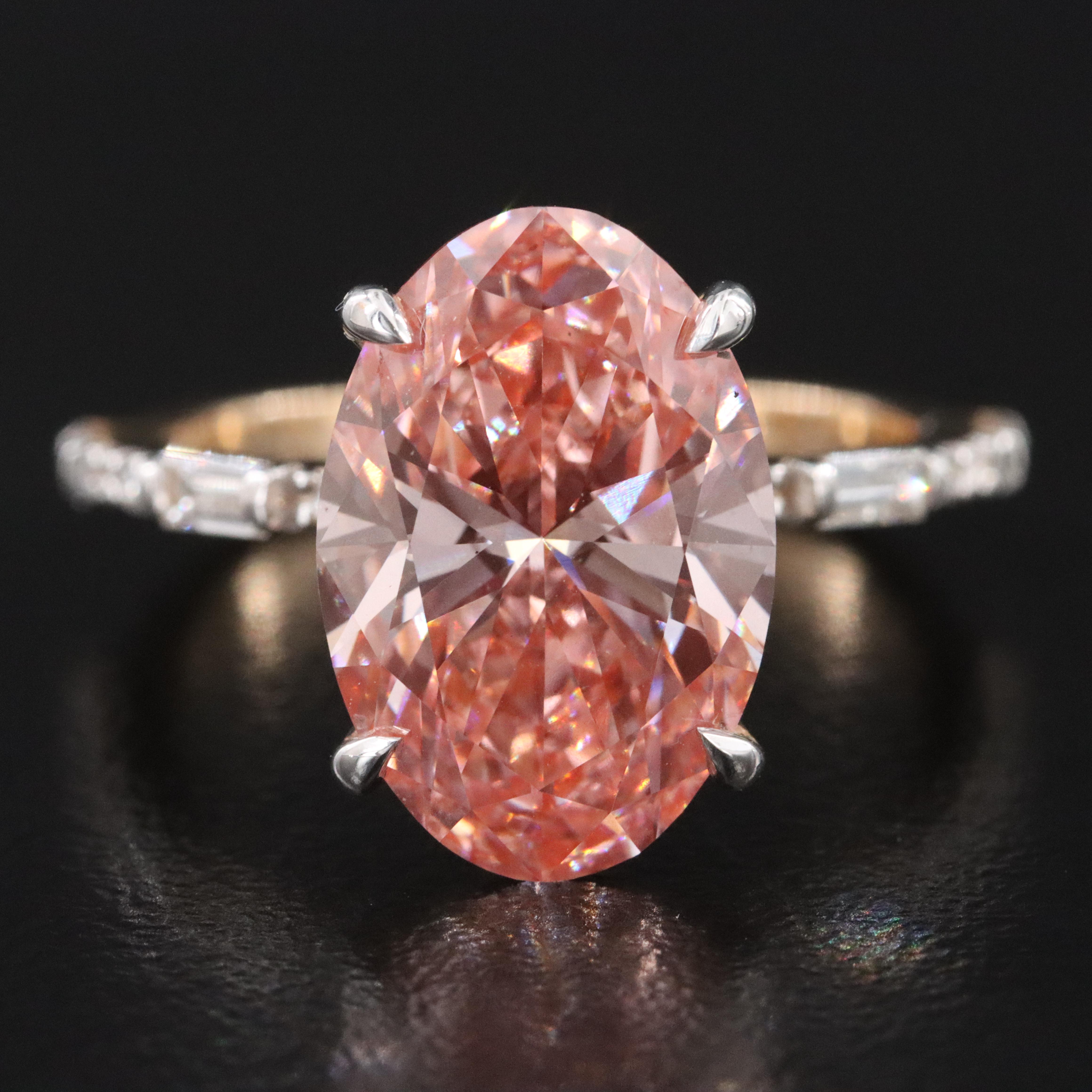 14K 5.31 CTW Lab Grown Diamond Ring with IGI Report and Fancy Pink Center