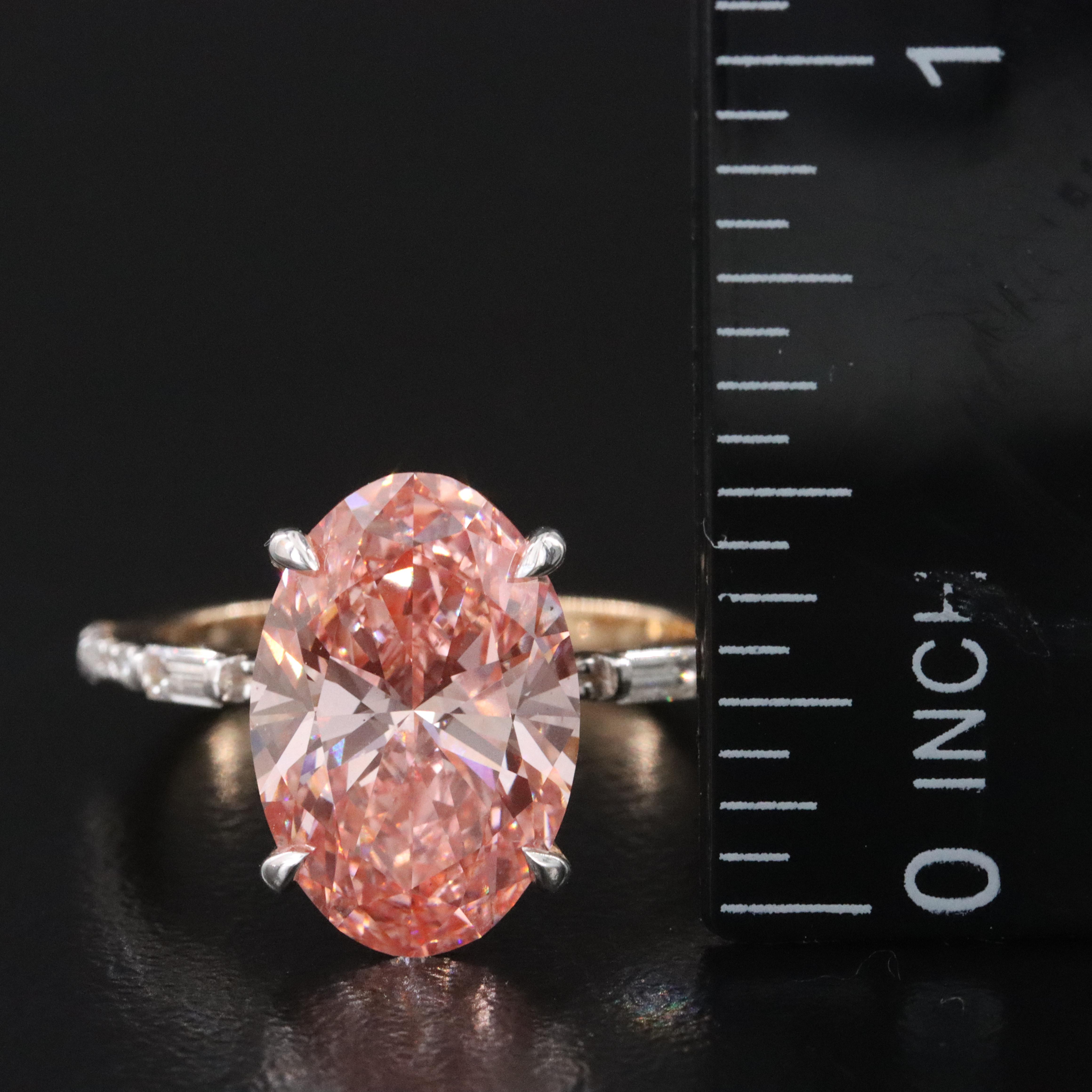 14K 5.31 CTW Lab Grown Diamond Ring with IGI Report and Fancy Pink Center