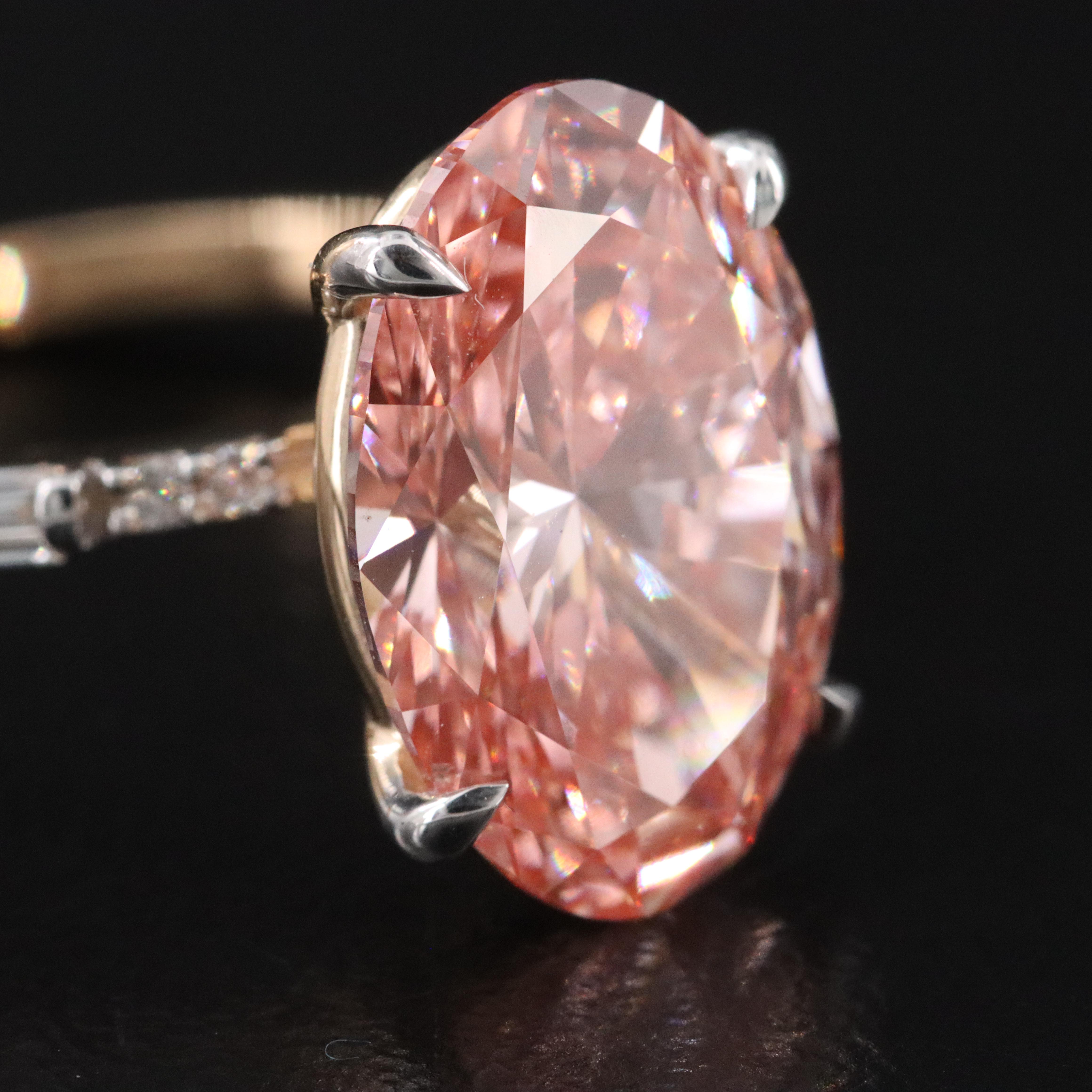 14K 5.31 CTW Lab Grown Diamond Ring with IGI Report and Fancy Pink Center