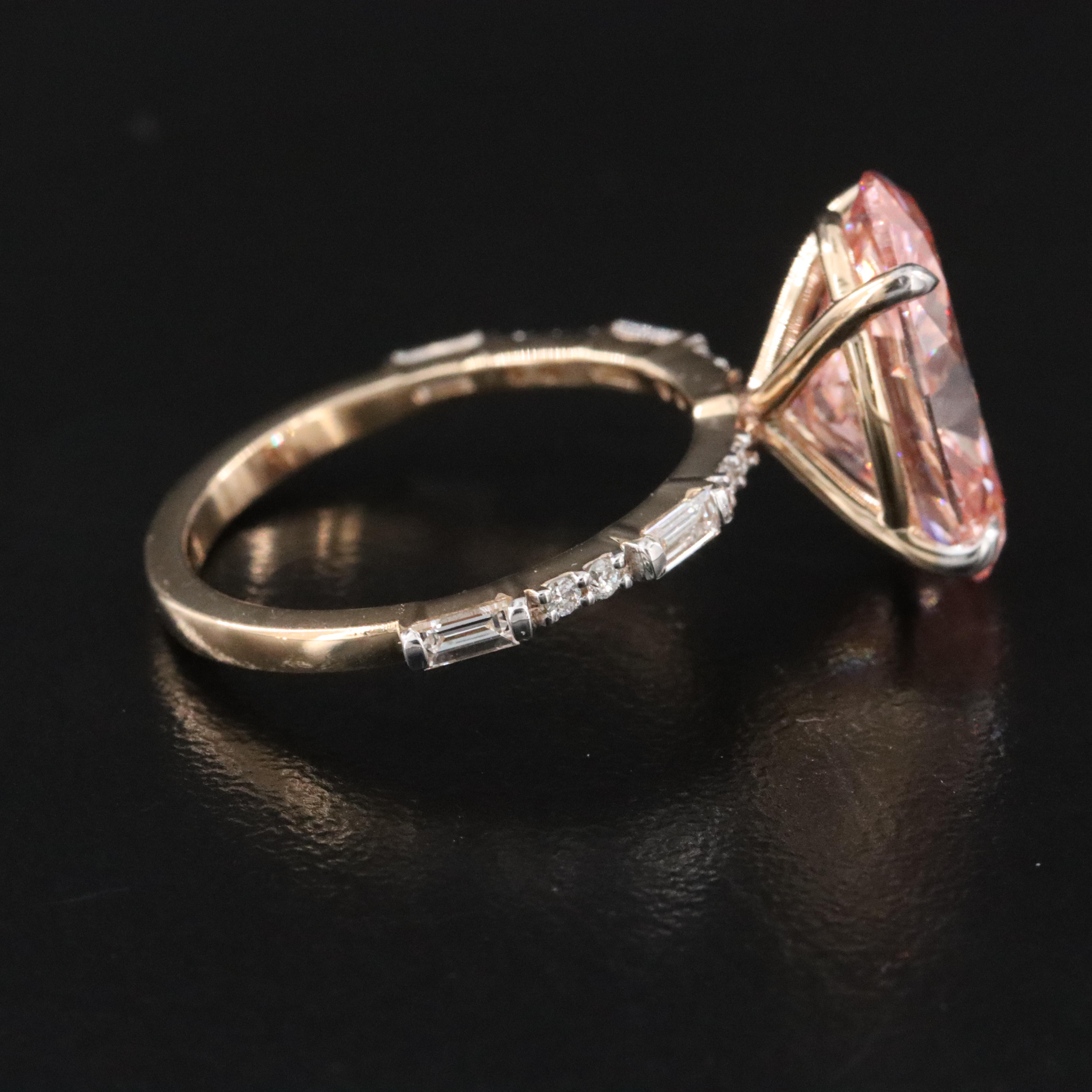 14K 5.31 CTW Lab Grown Diamond Ring with IGI Report and Fancy Pink Center