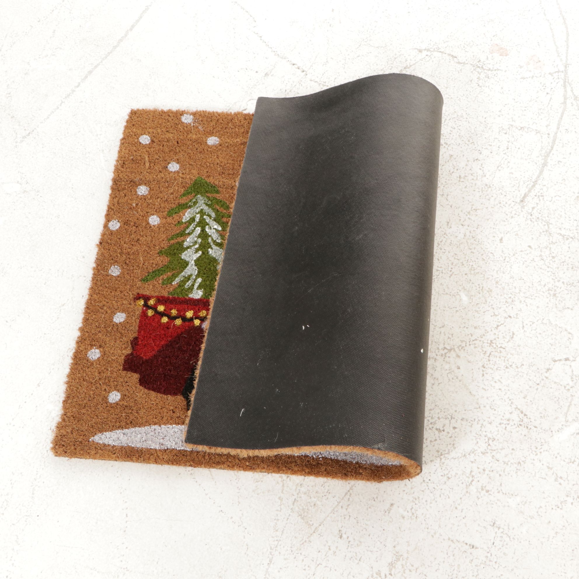 Coconut Shell Christmas Trees with Gold Paint and Coir Doormat