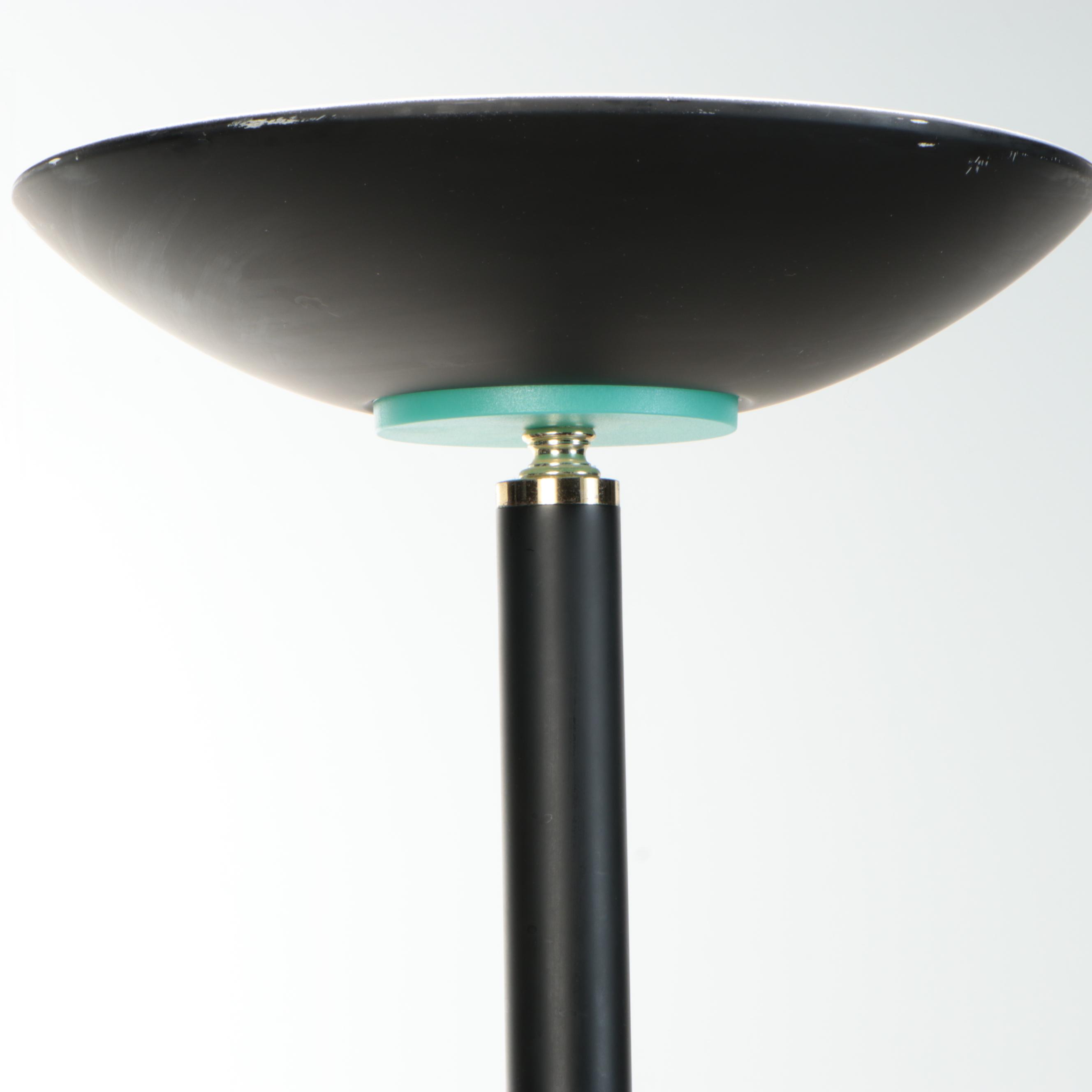 Postmodern Satin Black Torchère Floor Lamp, Late 20th Century