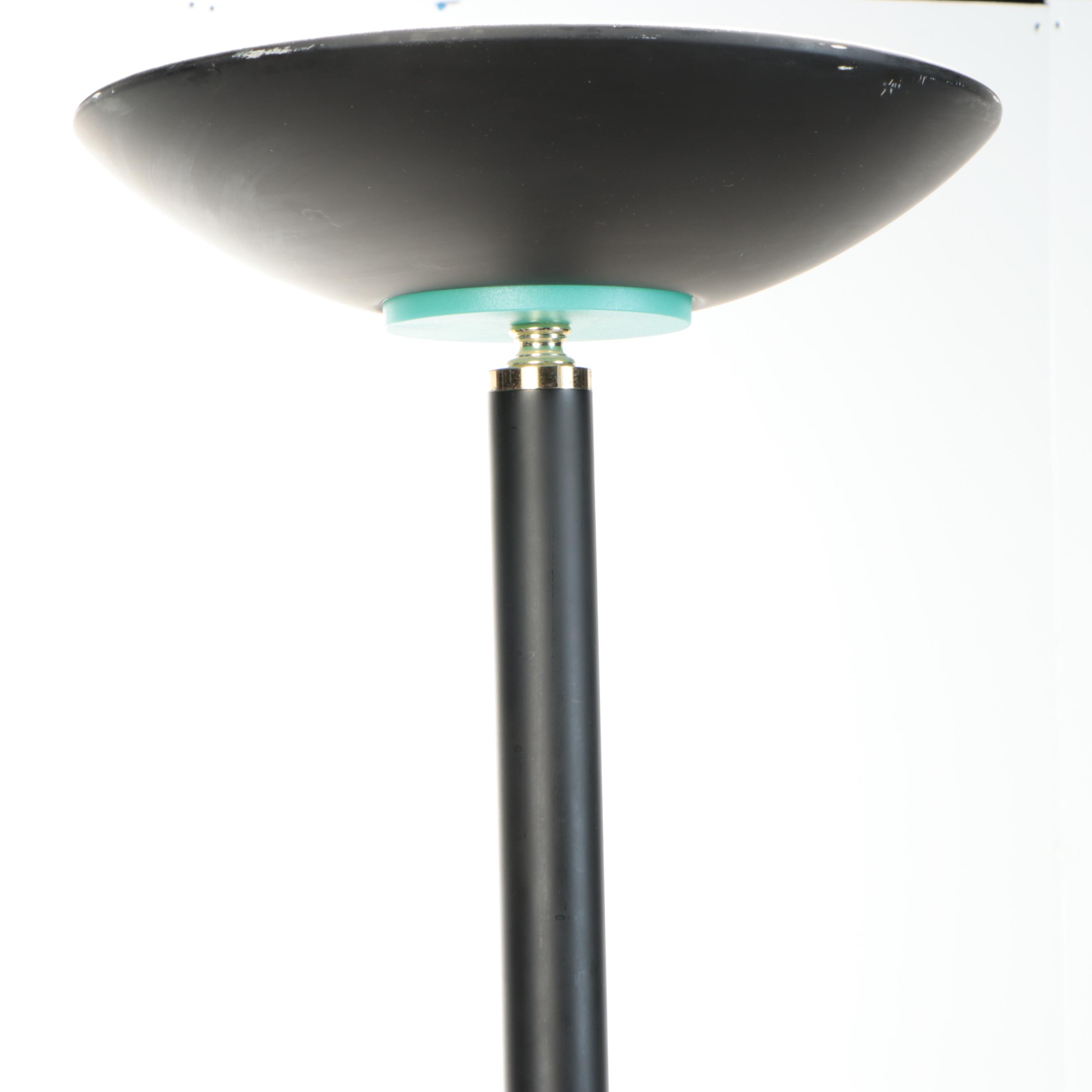 Postmodern Satin Black Torchère Floor Lamp, Late 20th Century