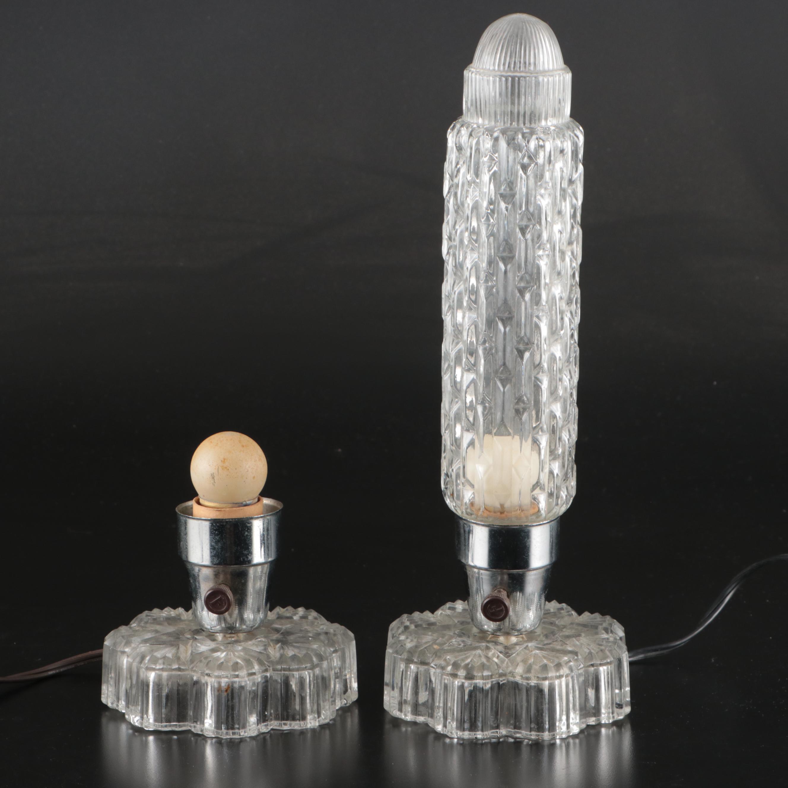 Pair of Art Deco Torpedo Glass Boudoir Lamps