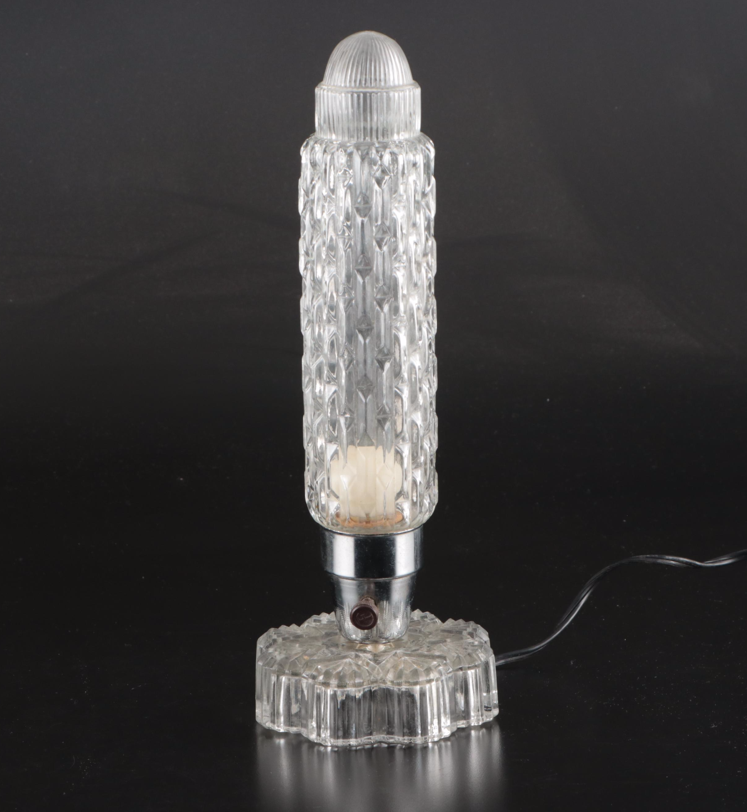 Pair of Art Deco Torpedo Glass Boudoir Lamps