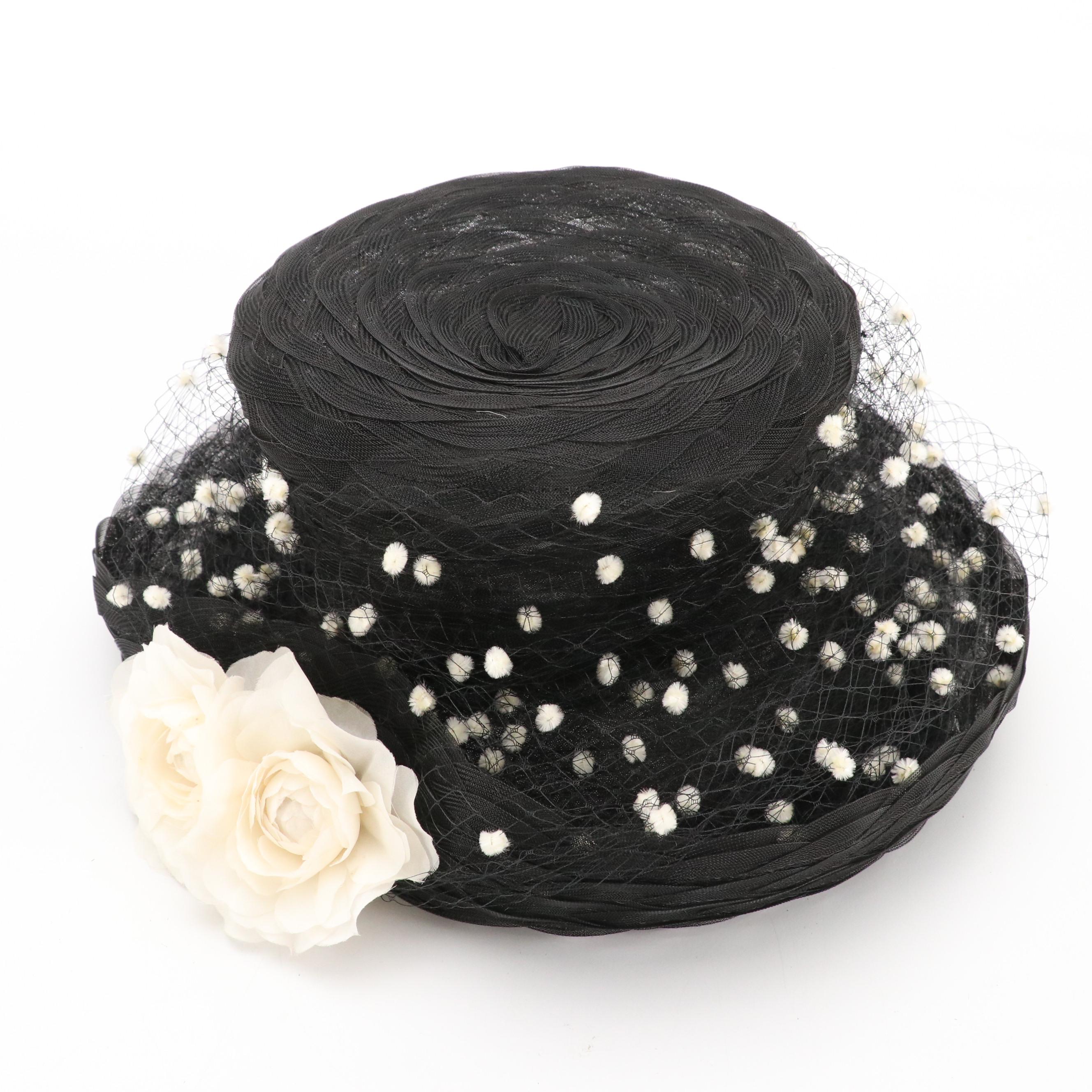Eric Javits Occasion Hat with Other Wide Brim Hats, Pillbox Hat, and Hat Boxes