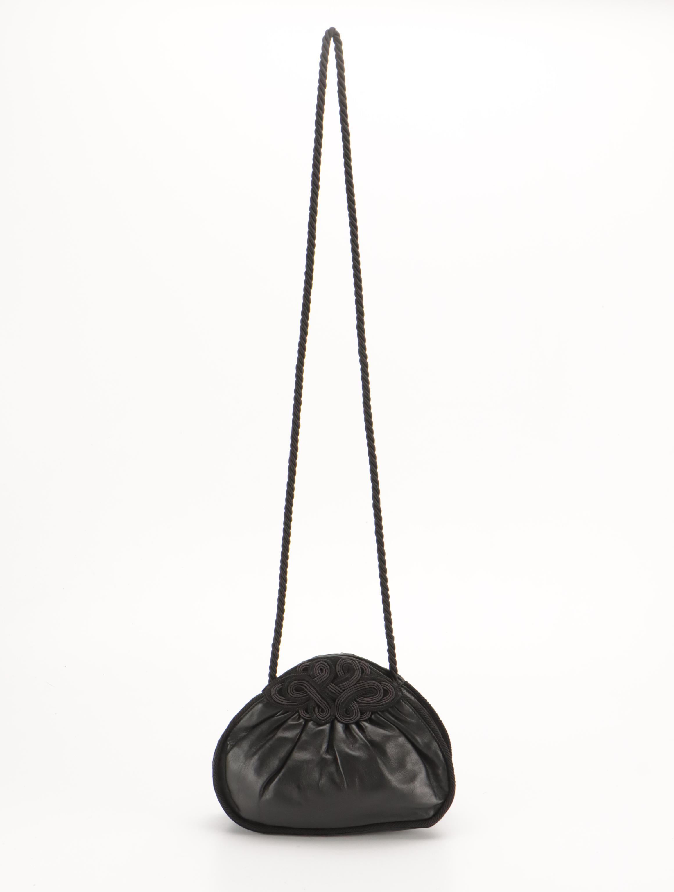 Loewe Braid Trim Pleated Evening Bag in Black Leather