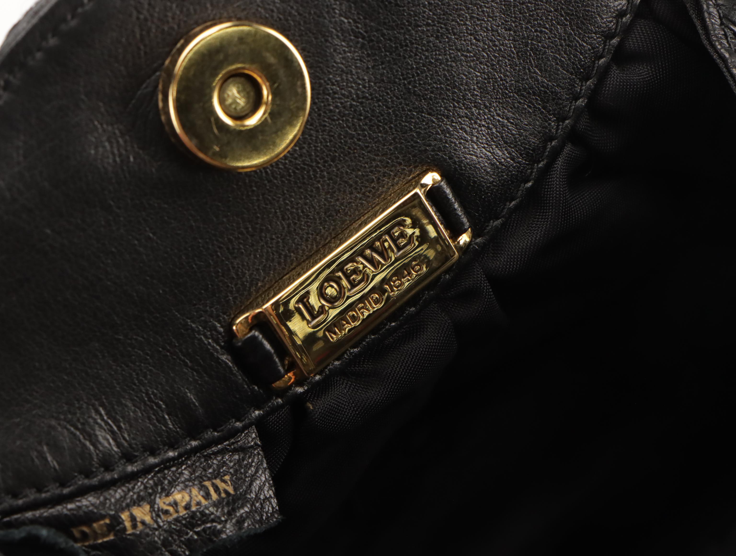 Loewe Braid Trim Pleated Evening Bag in Black Leather