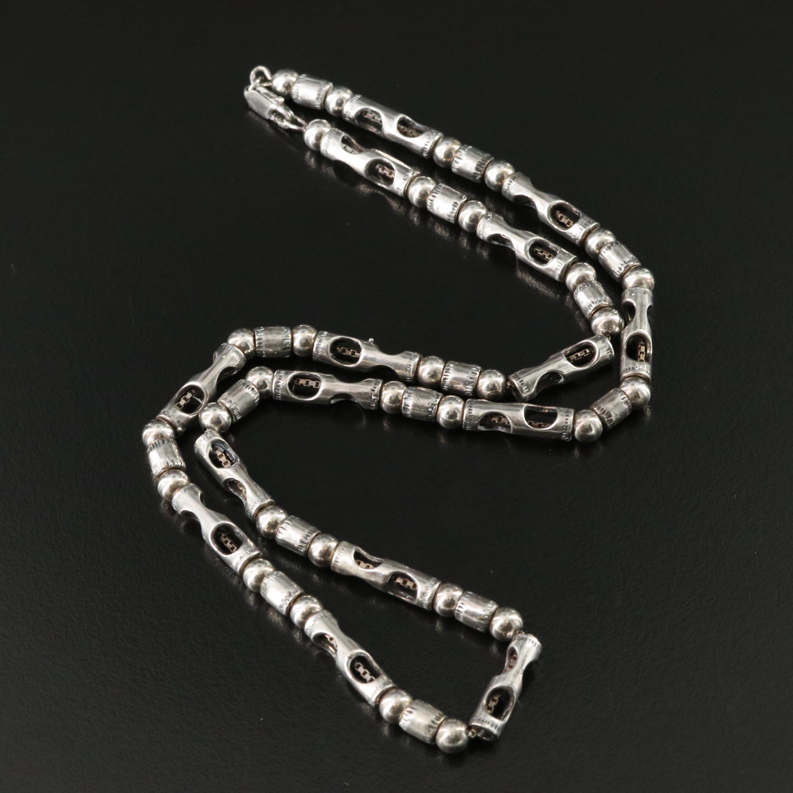 Sterling Beaded Necklace with Cut-Out Details