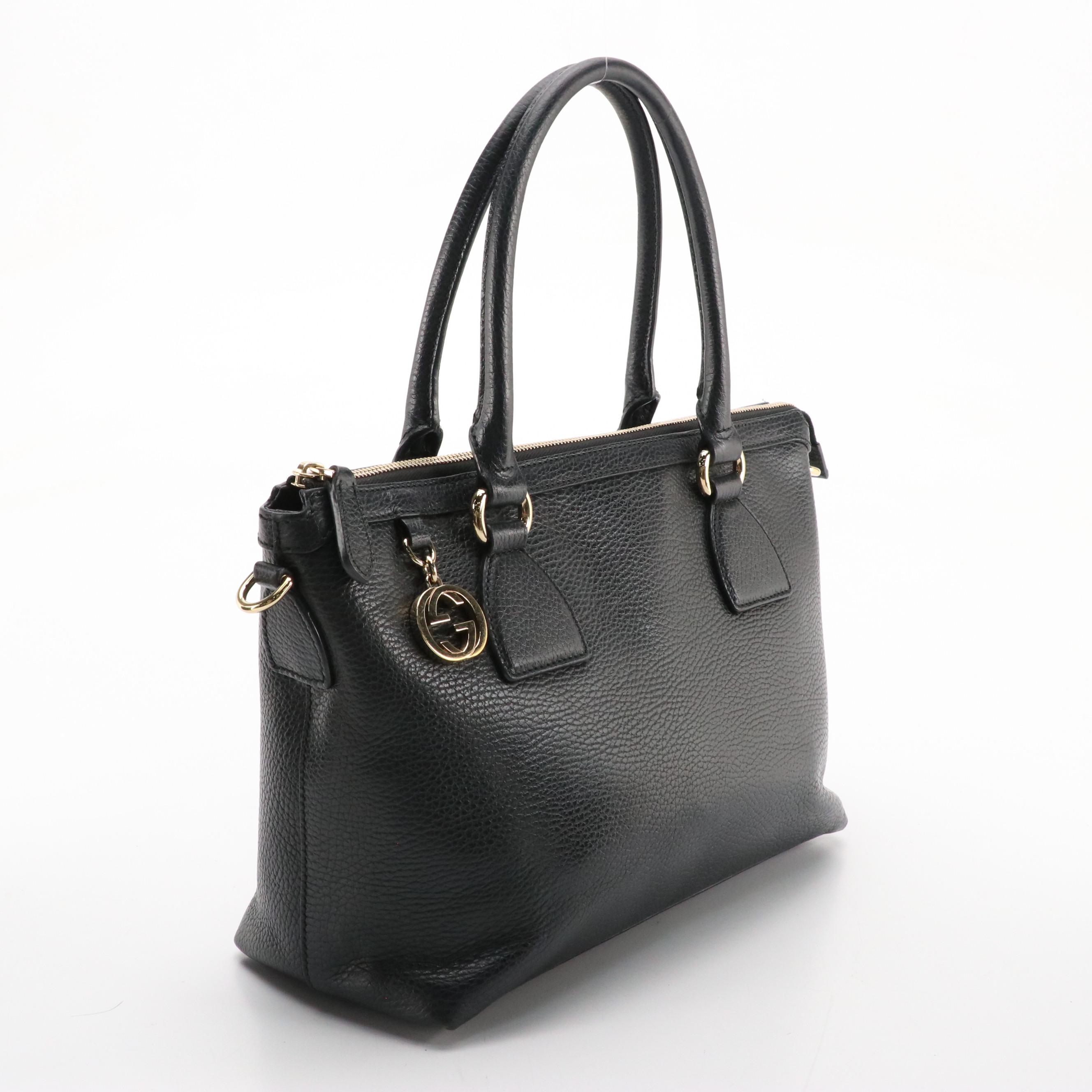 Gucci Calfskin Leather Interlocking GG Charm Zip Top Shopper Tote