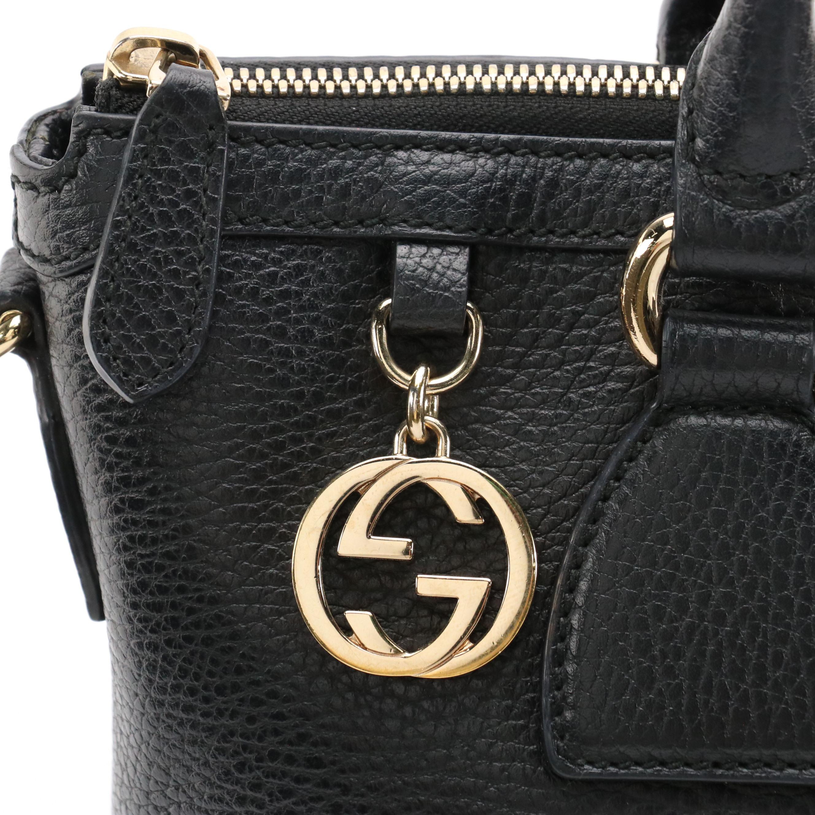 Gucci Calfskin Leather Interlocking GG Charm Zip Top Shopper Tote