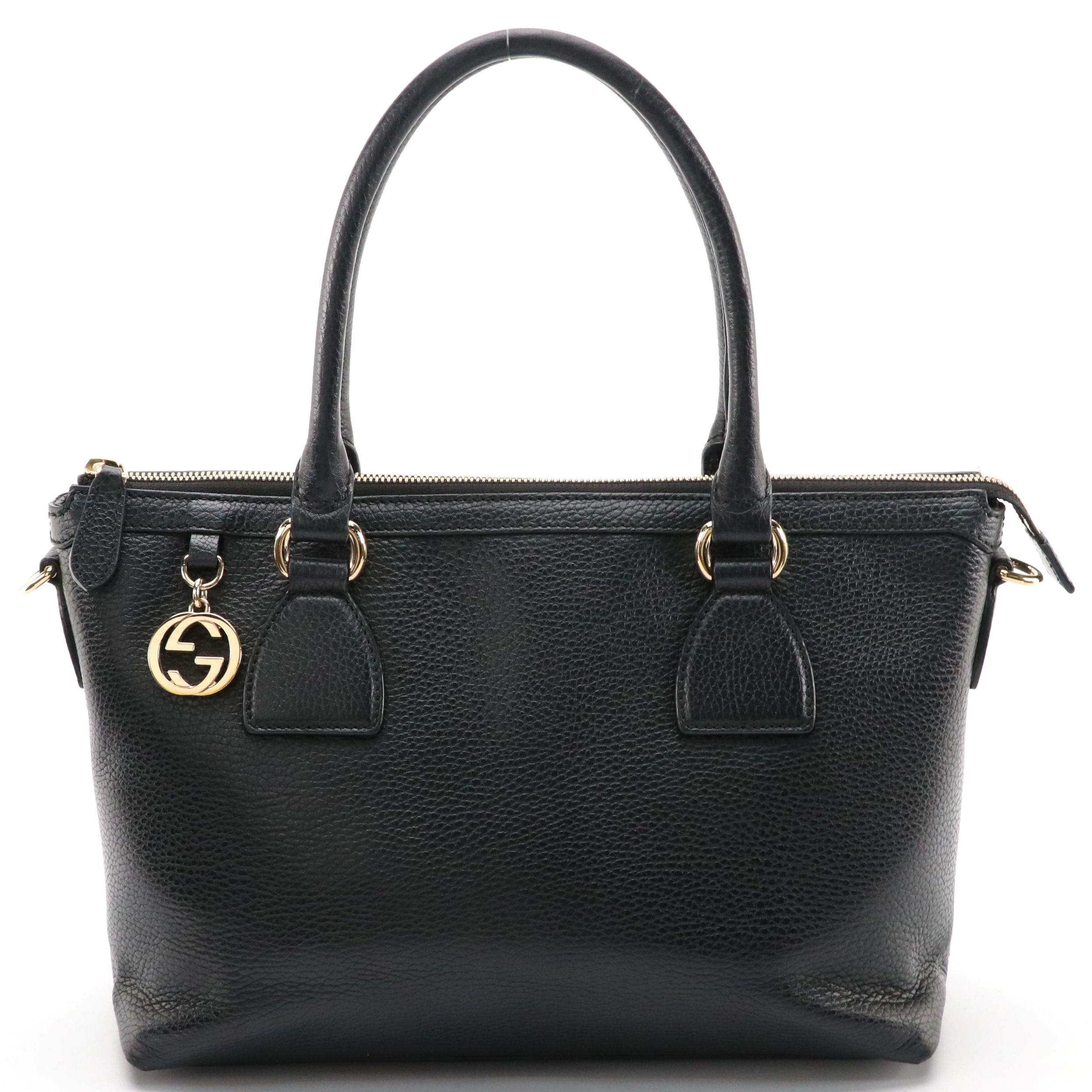 Gucci Calfskin Leather Interlocking GG Charm Zip Top Shopper Tote