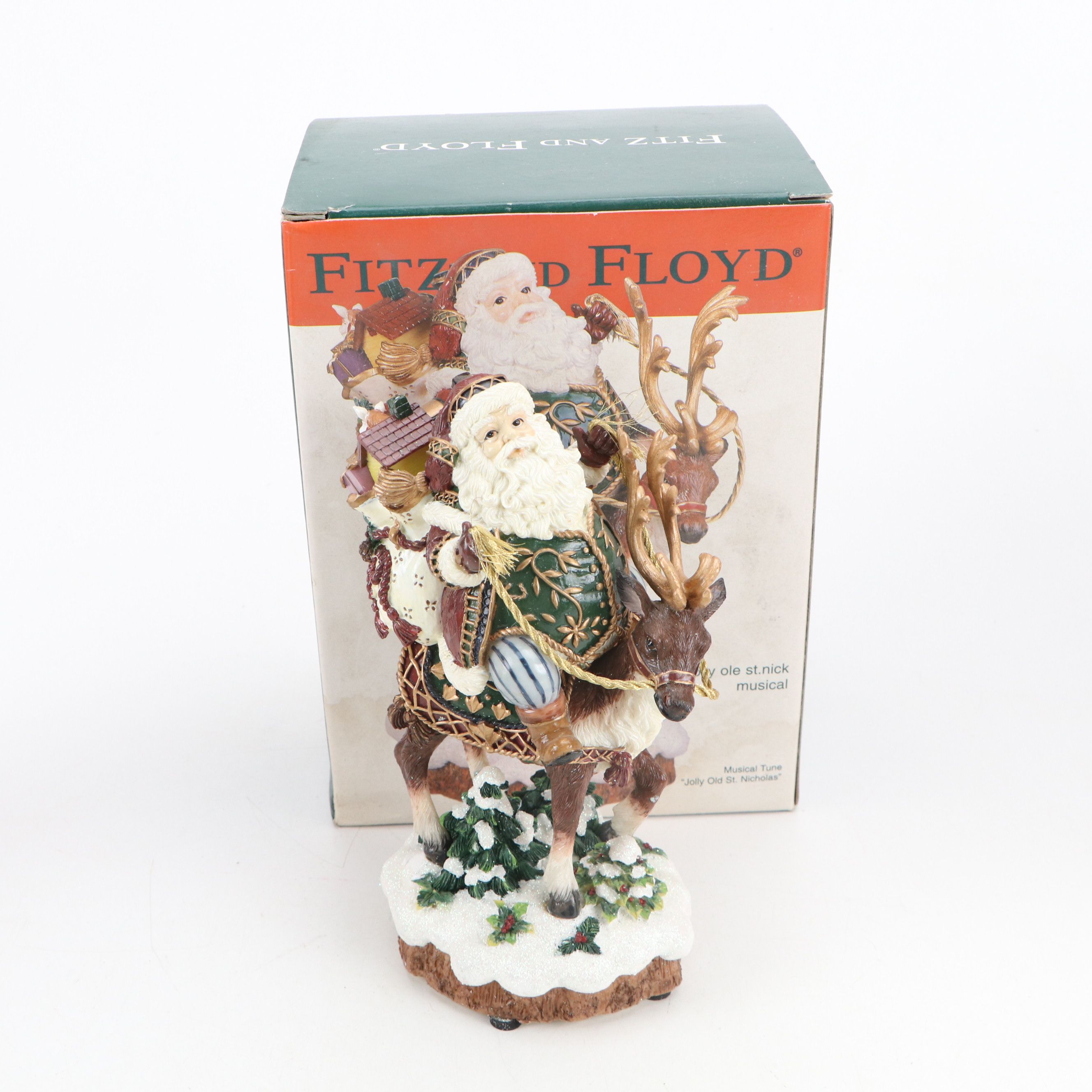 Fitz & Floyd "Jolly Ole St. Nick" Resin and Ceramic Musical Figurines