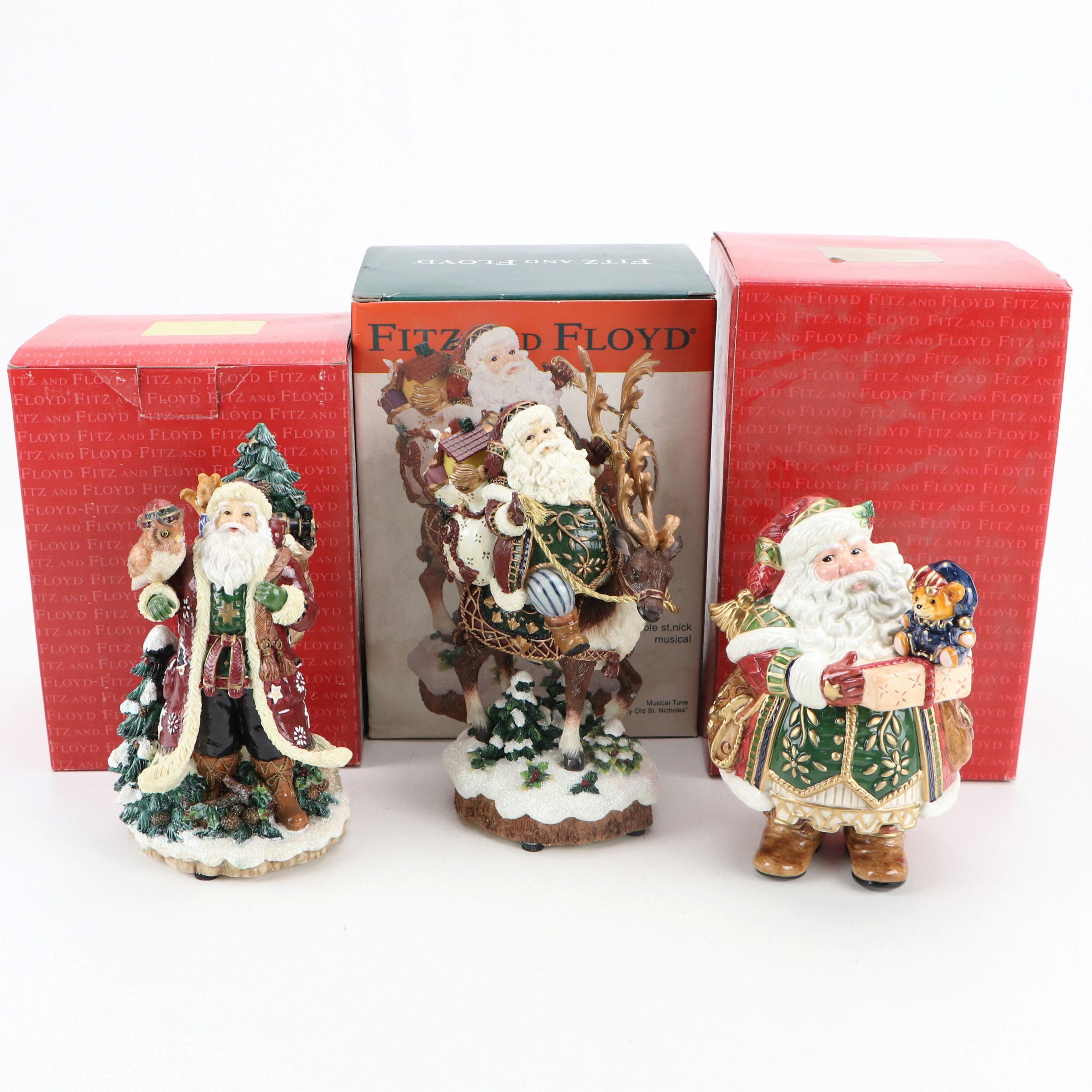 Fitz & Floyd "Jolly Ole St. Nick" Resin and Ceramic Musical Figurines