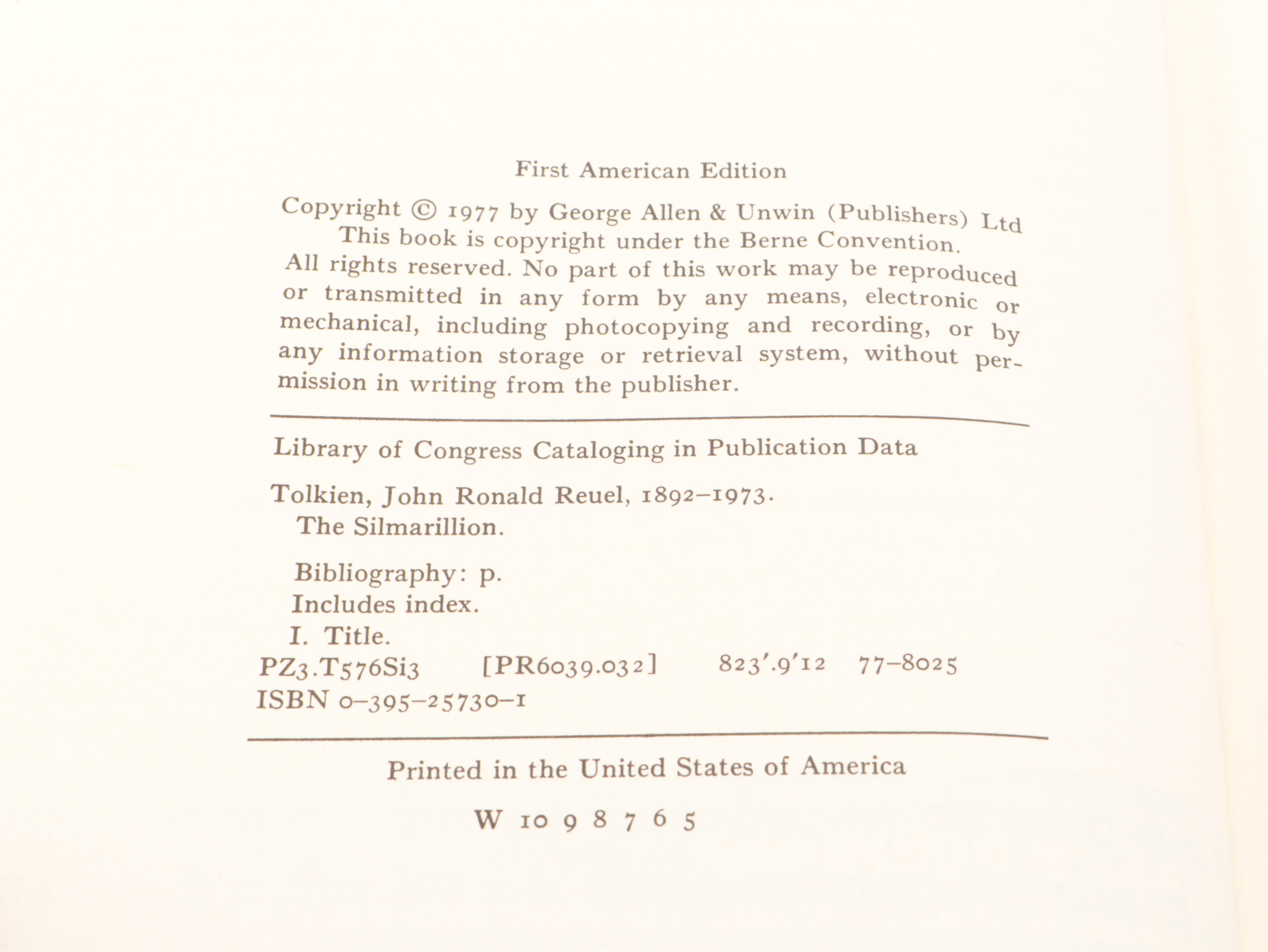 First American Edition "The Silmarillion" by J. R. R. Tolkien with Map, 1977