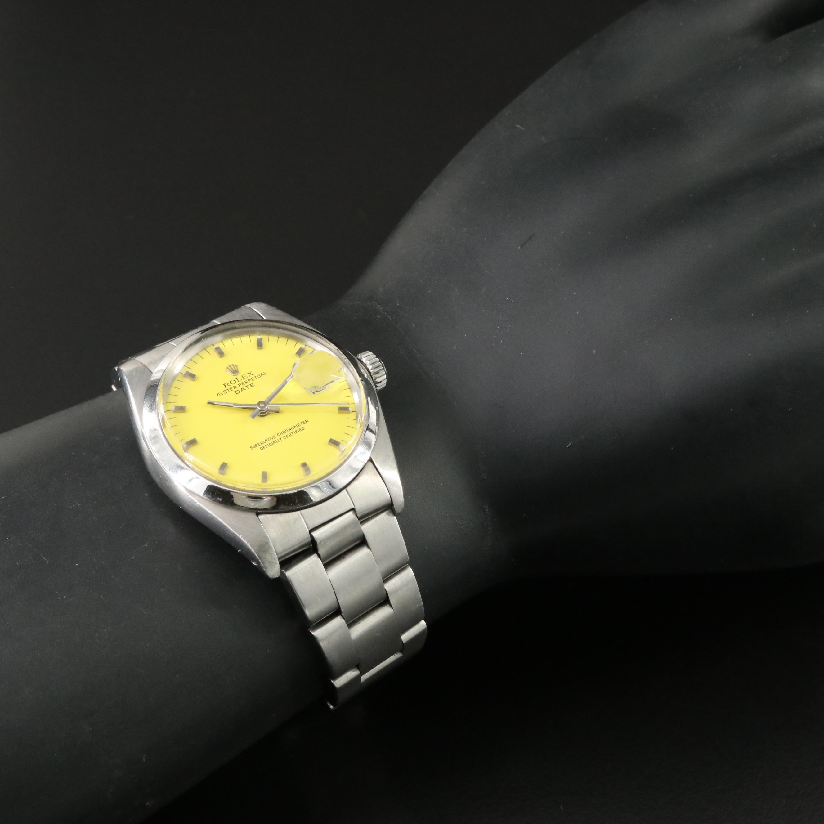 Rolex Oyster Perpetual Date 1500 Custom Dial 34mm Steel Automatic Watch c.1979