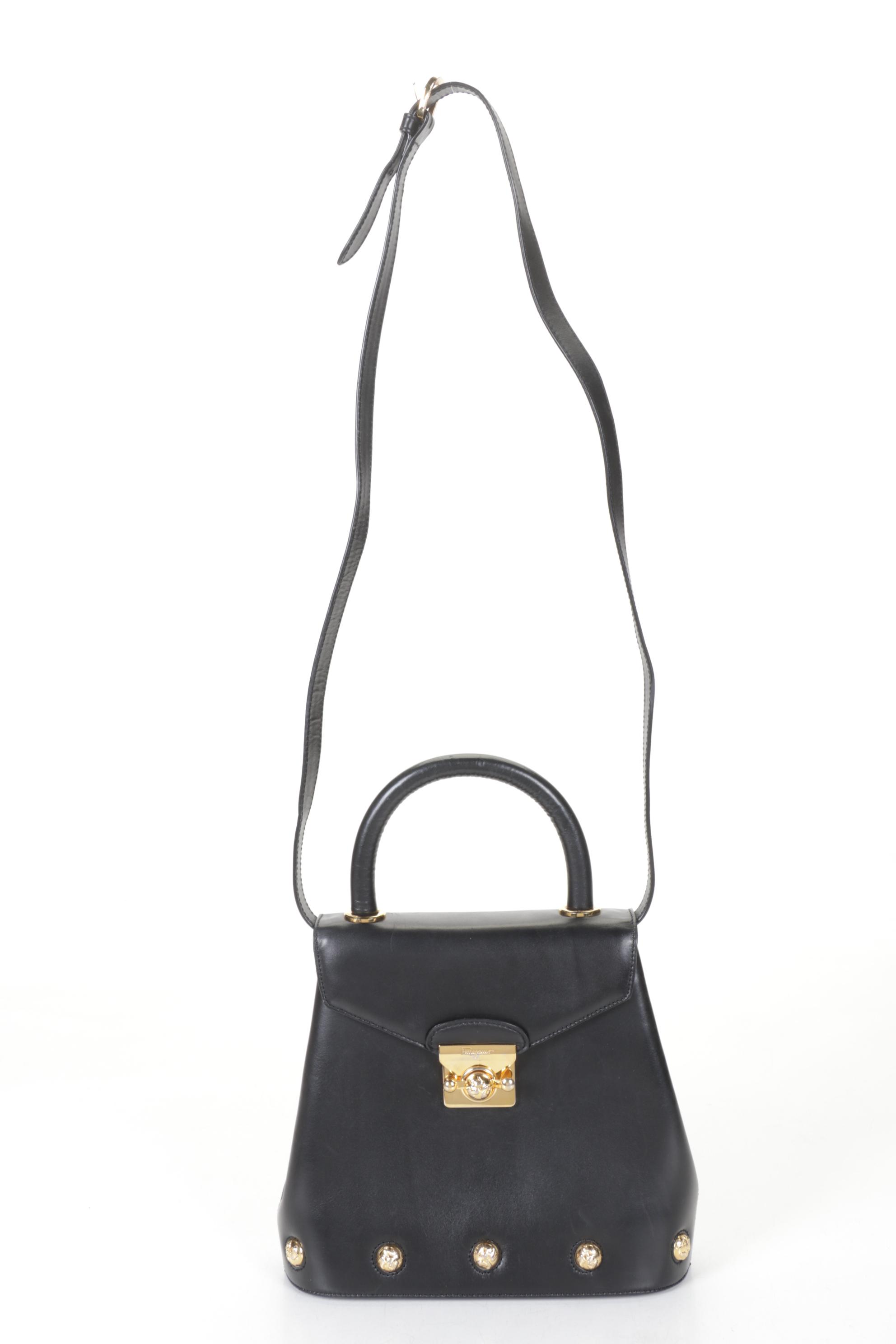 Salvatore Ferragamo Two-Way Black Leather Handbag with Heel Studs