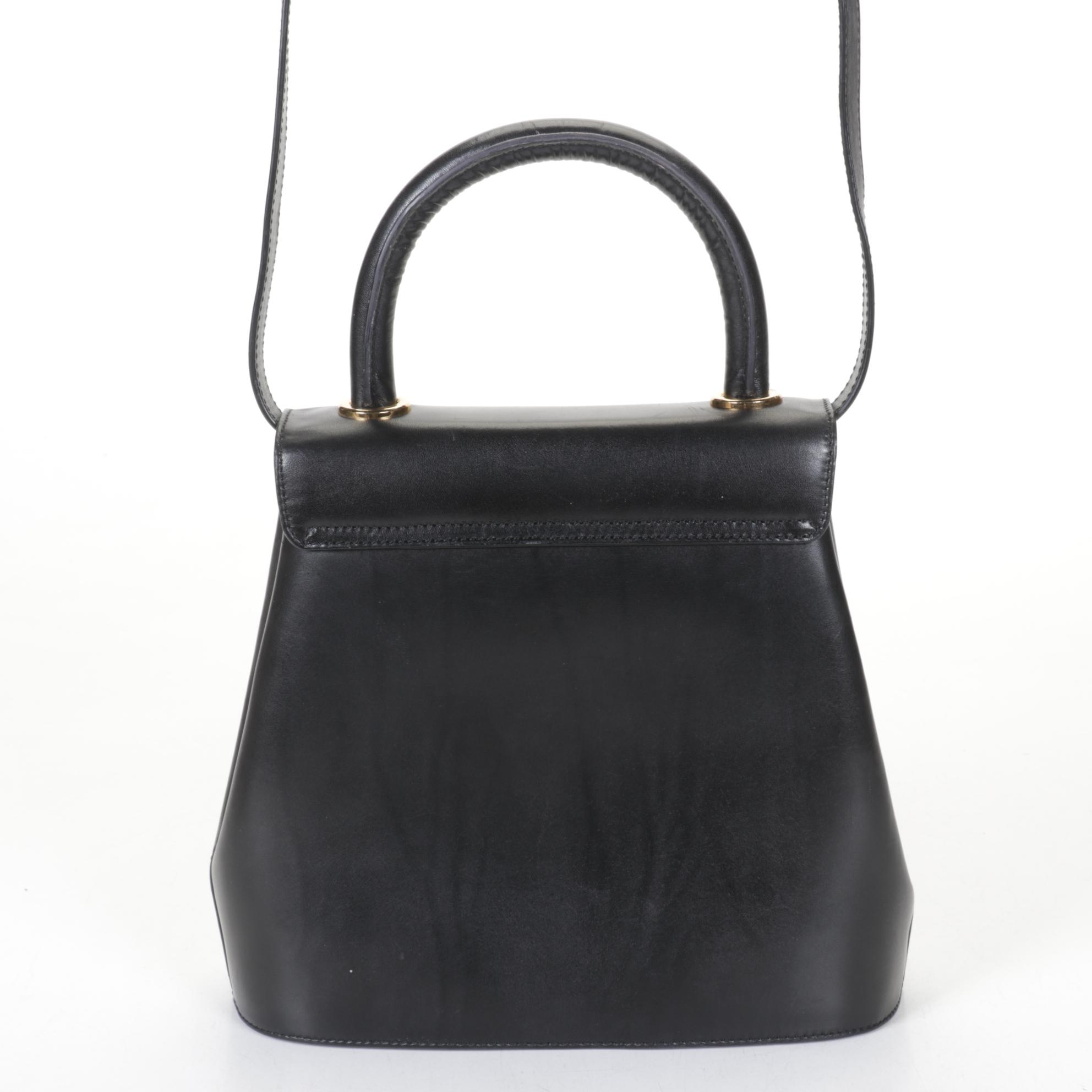 Salvatore Ferragamo Two-Way Black Leather Handbag with Heel Studs