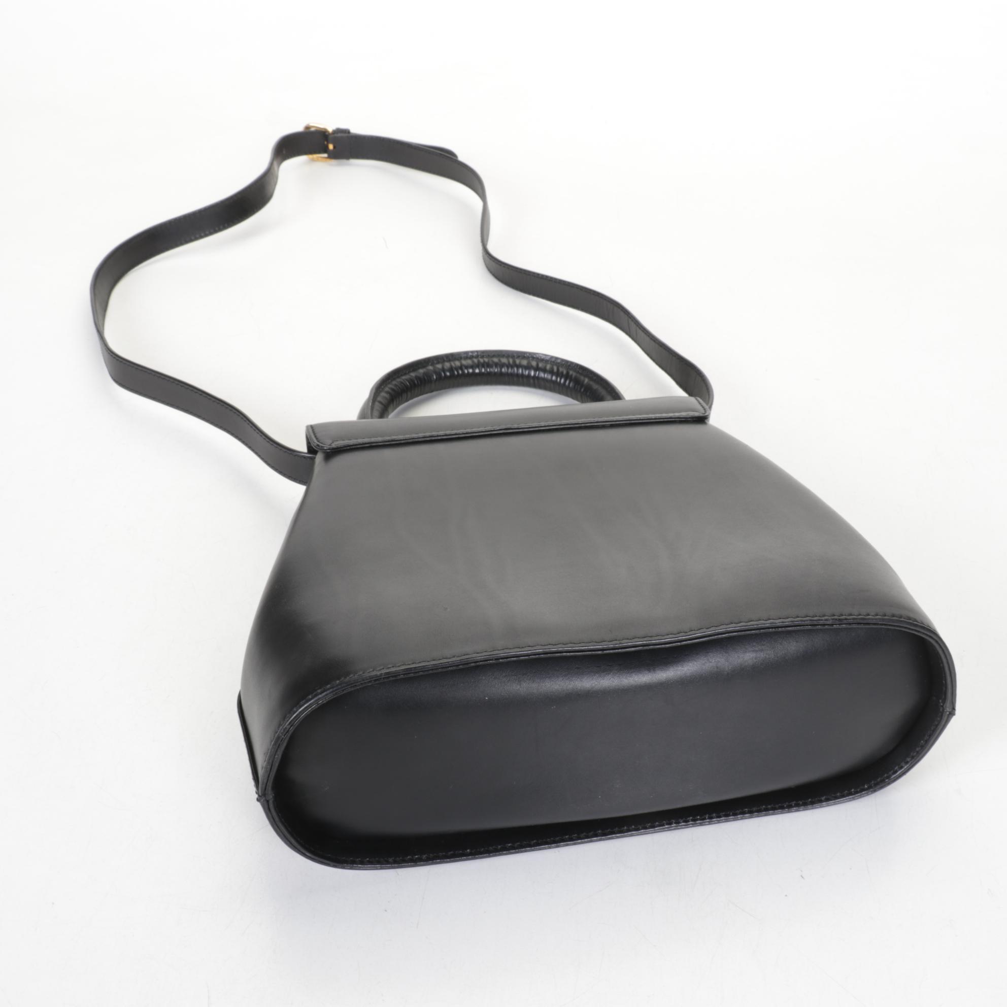 Salvatore Ferragamo Two-Way Black Leather Handbag with Heel Studs